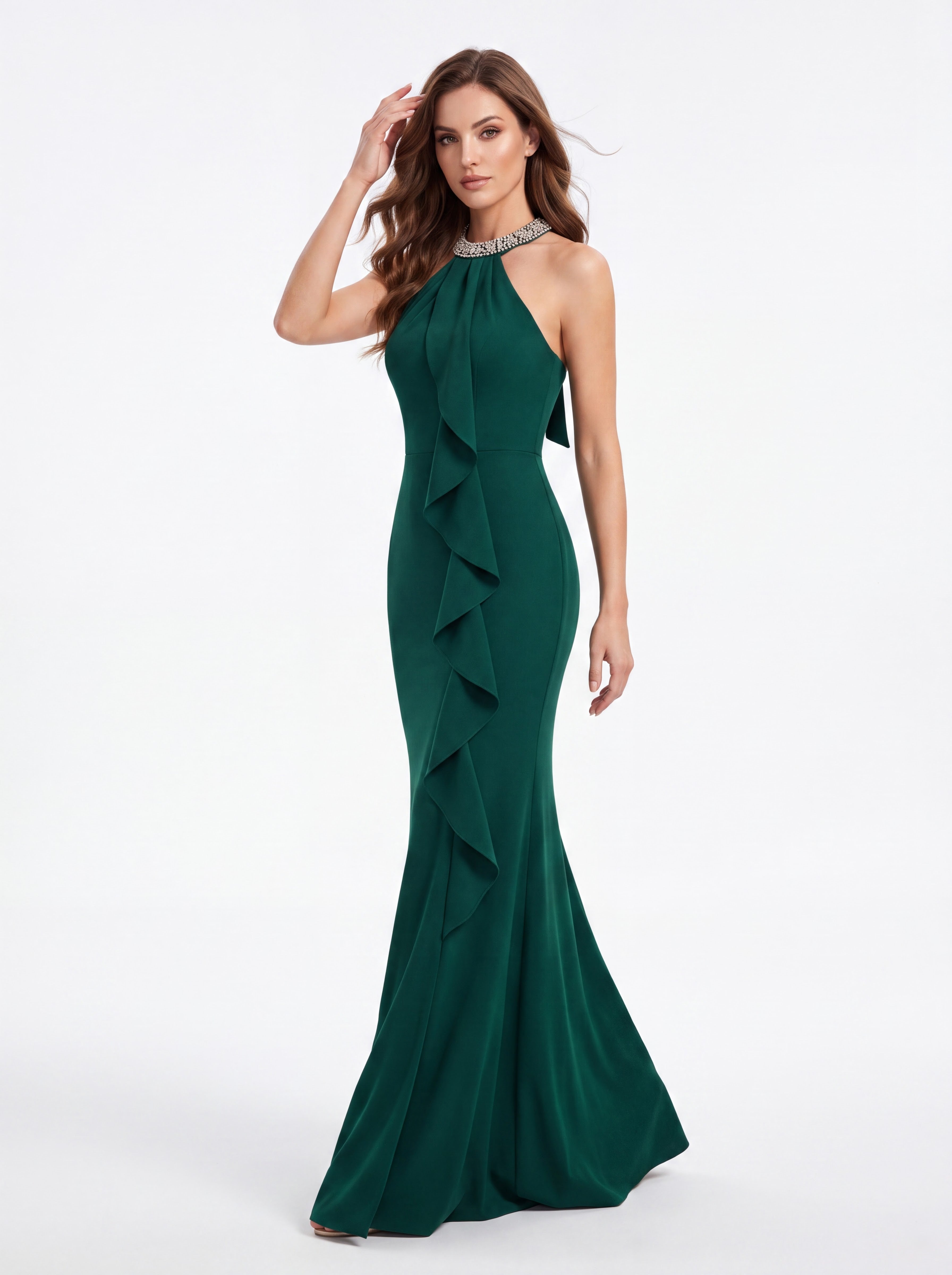 Emerald Green Halter Mermaid Evening Gown