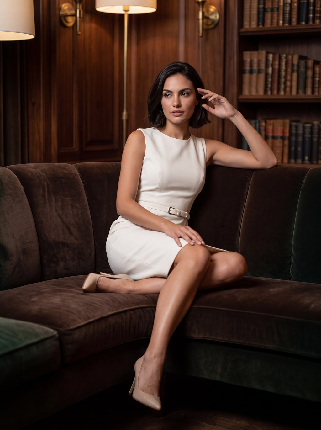 Ivory Belted Sheath Dress