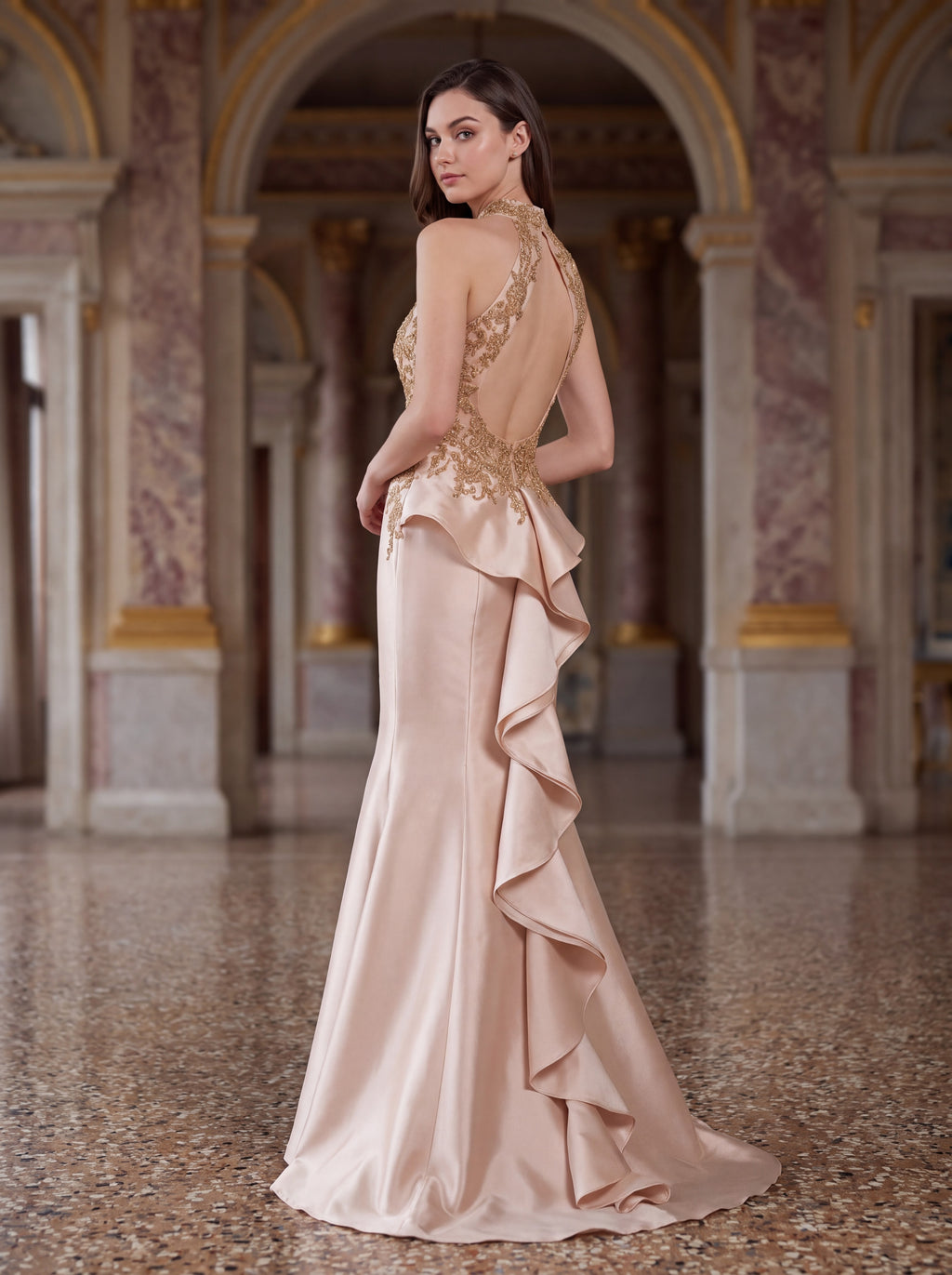 Champagne Satin Mermaid Evening Gown