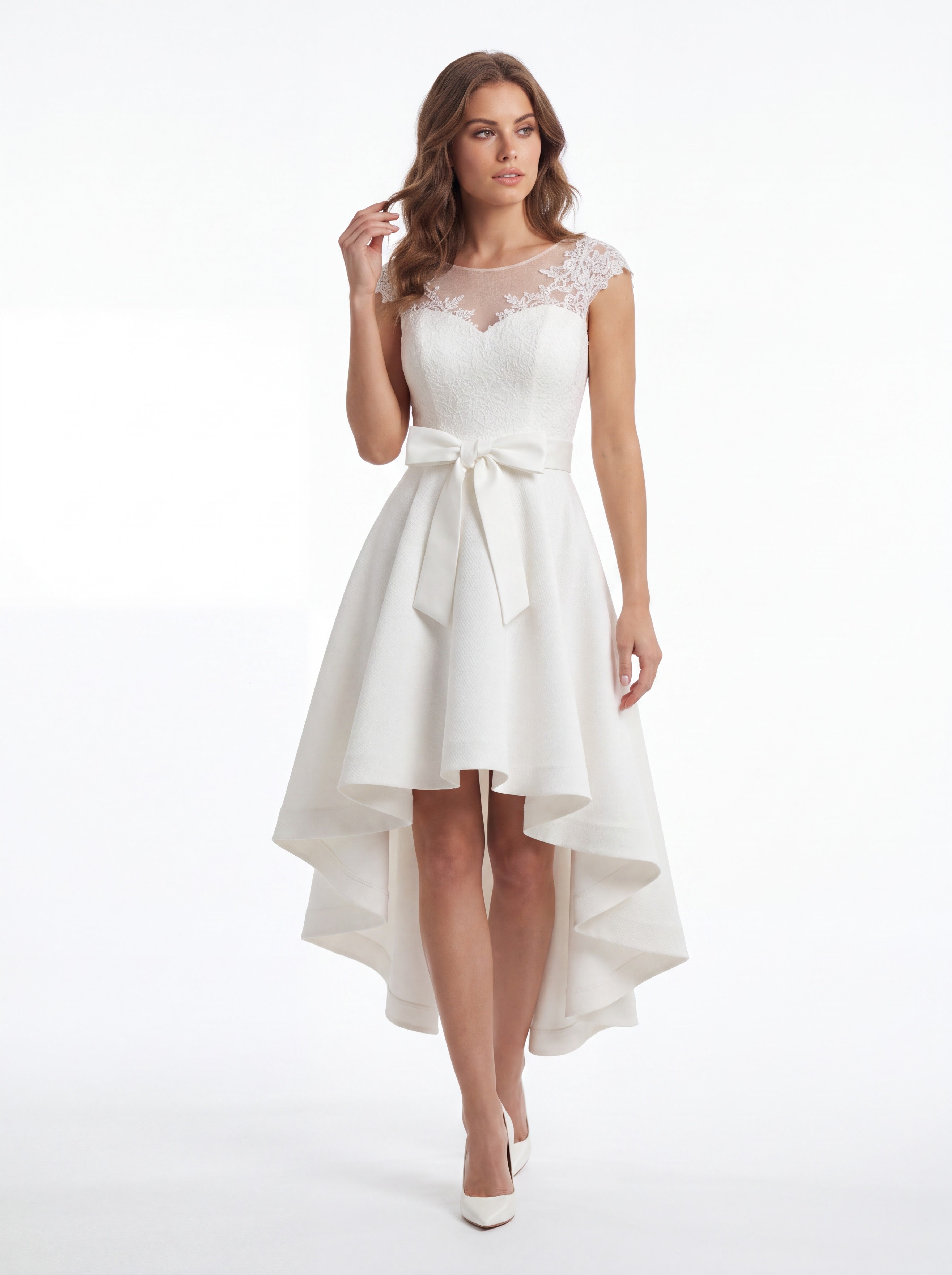 Ivory Lace High-Low Occasion Dress