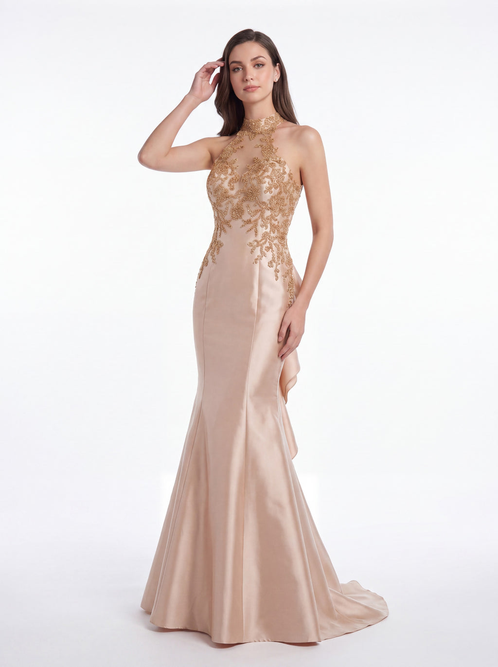 Champagne Satin Mermaid Evening Gown