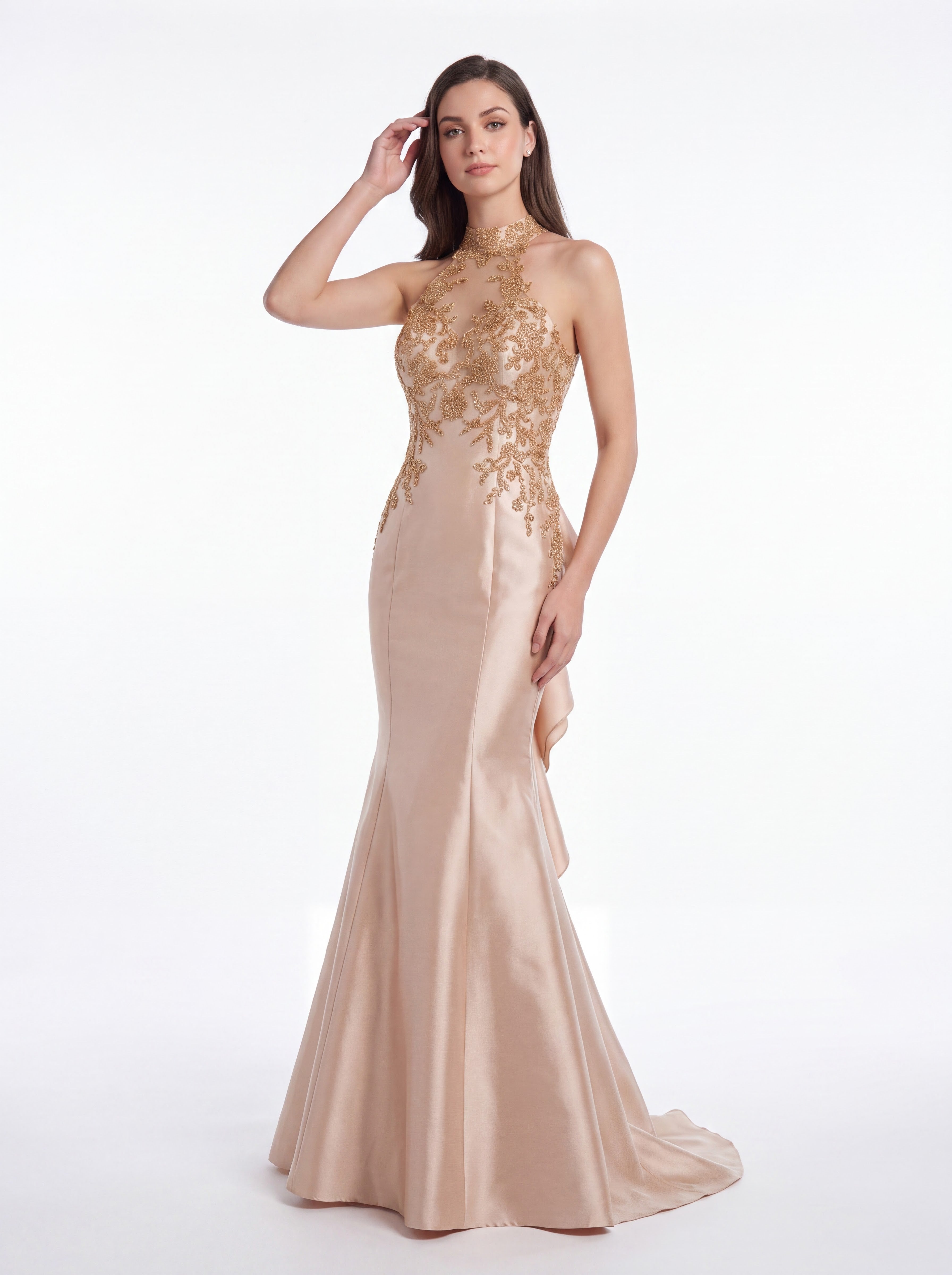Champagne Satin Mermaid Evening Gown