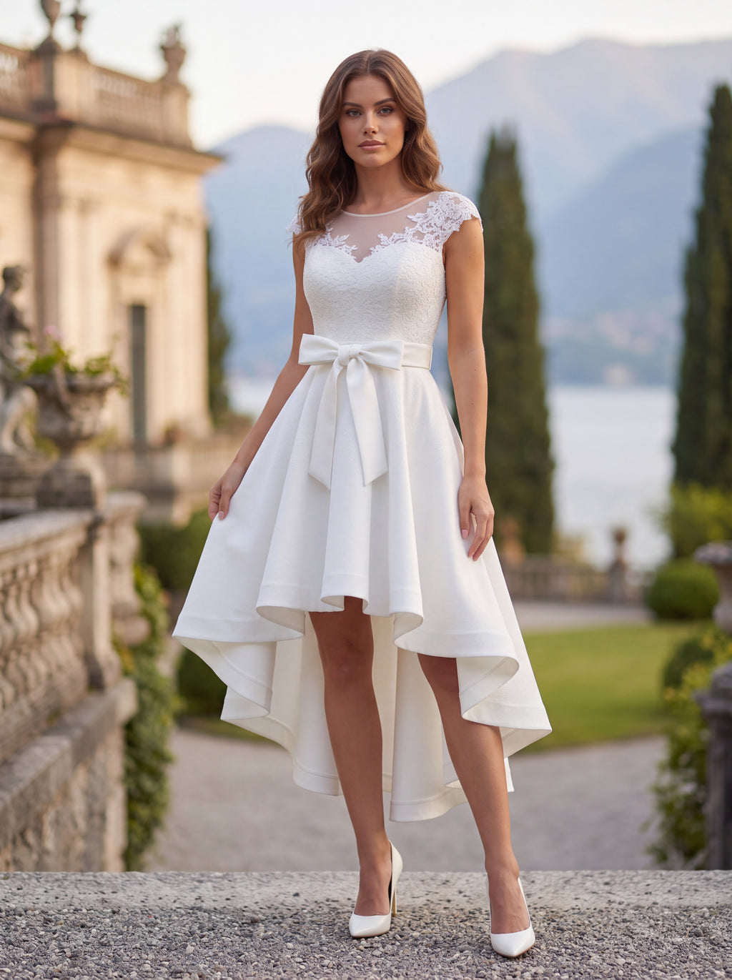 Ivory Lace High-Low Occasion Dress