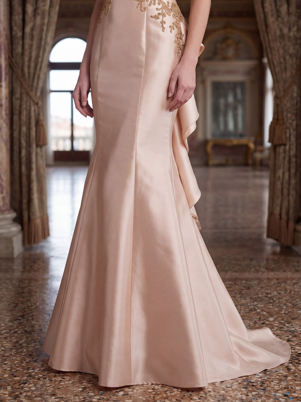 Champagne Satin Mermaid Evening Gown