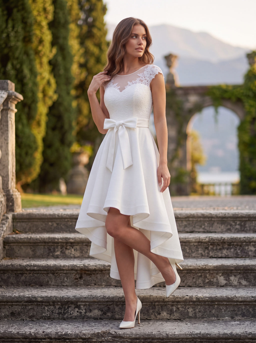 Ivory Lace High-Low Occasion Dress
