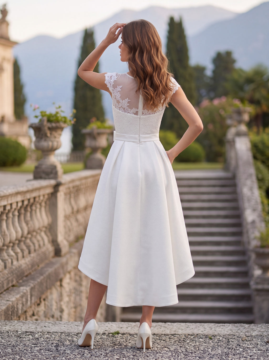 Ivory Lace High-Low Occasion Dress