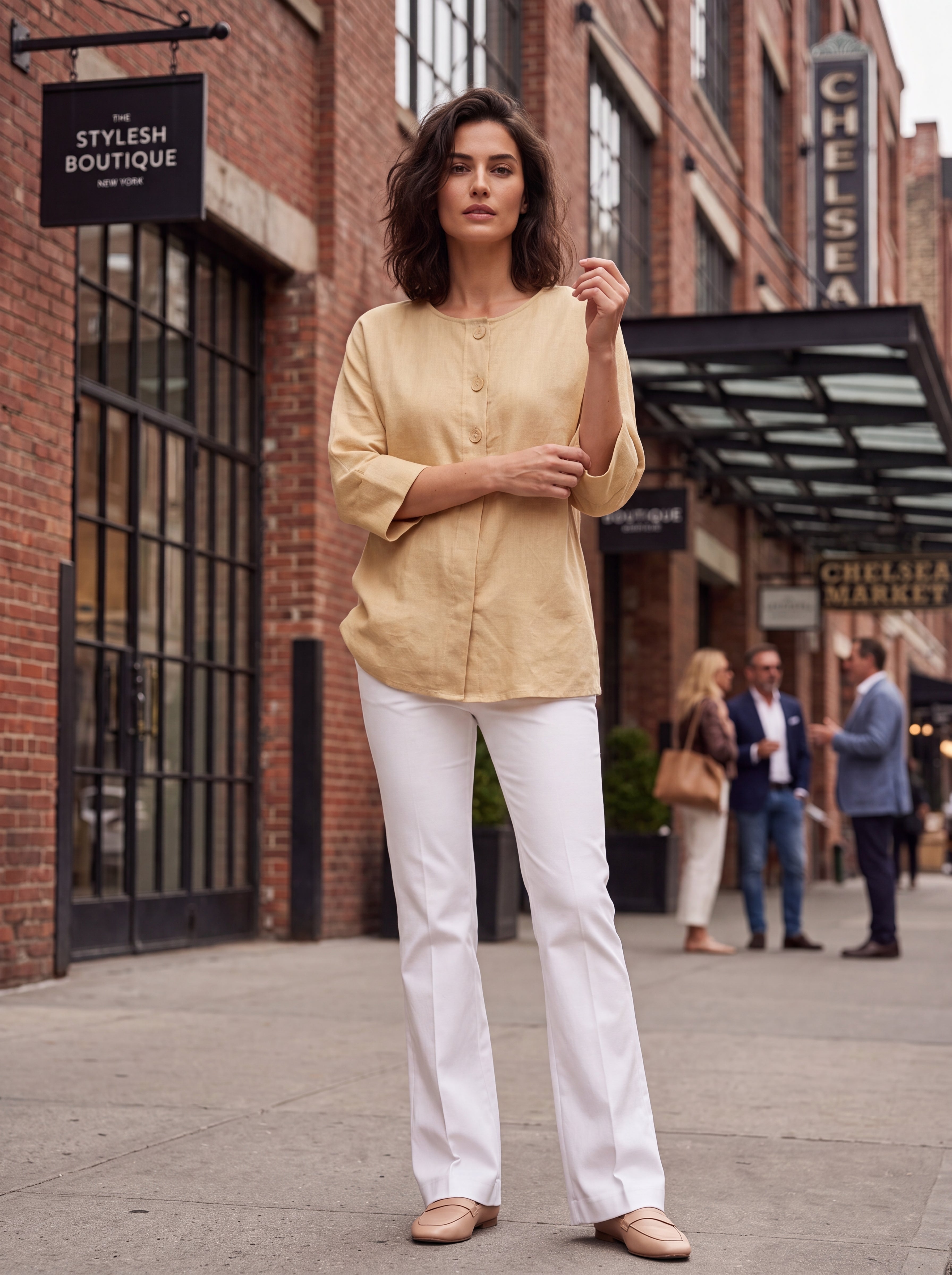 Women's Mustard Linen Button Detail Top | Premium Relaxed Casual Blouse