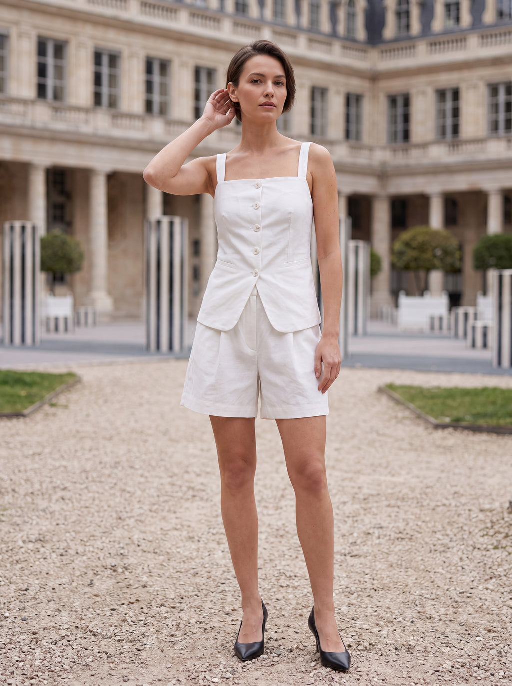 Women's Ivory Tailored Button Front Top | Premium European Sleeveless Top