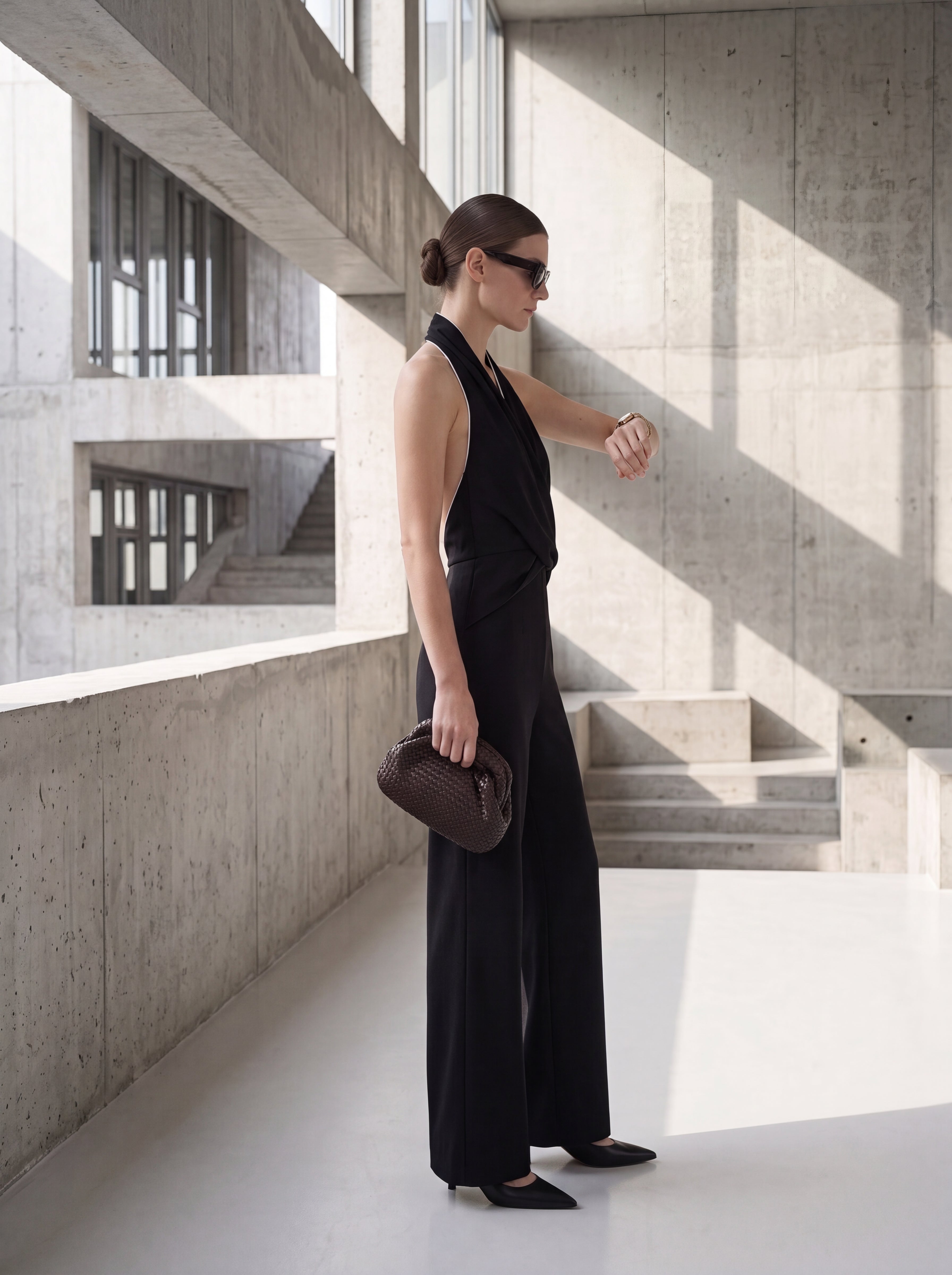 Women's Draped Halter Neck Wide-Leg Jumpsuit – Black