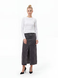 Women's Washed Charcoal Denim Midi Skirt