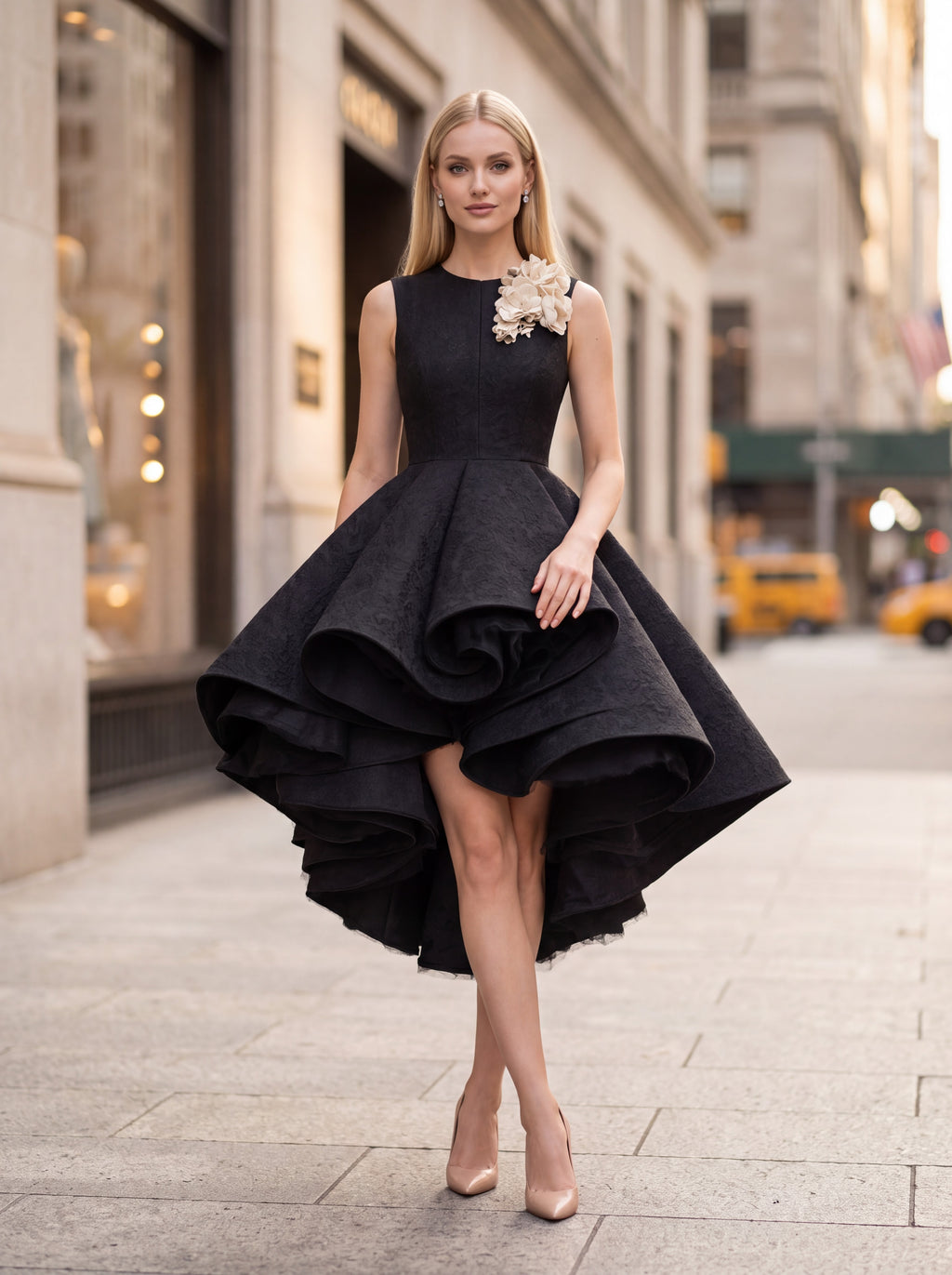 Black High-Low Ruffle Cocktail Dress