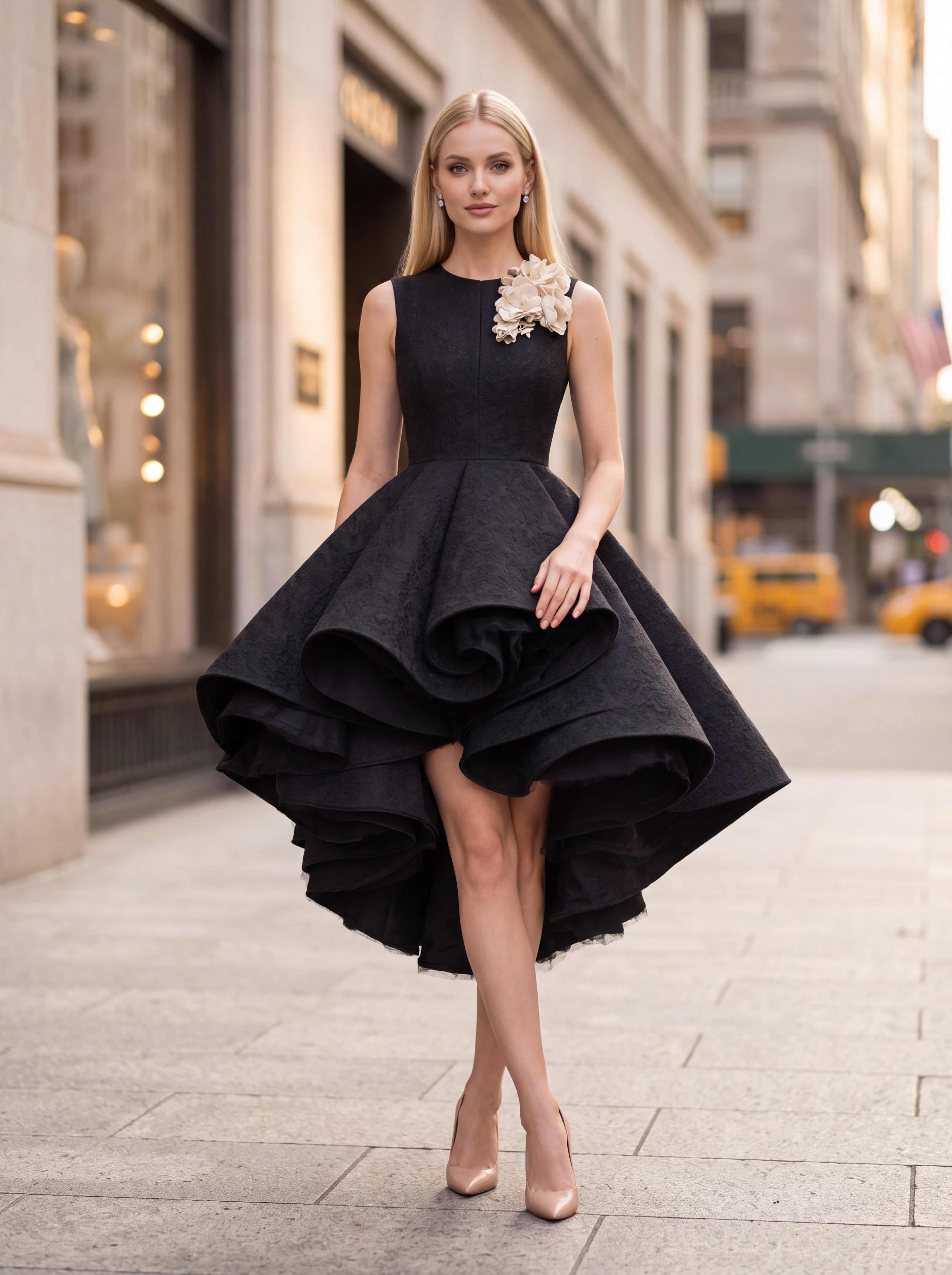 Black High-Low Ruffle Cocktail Dress