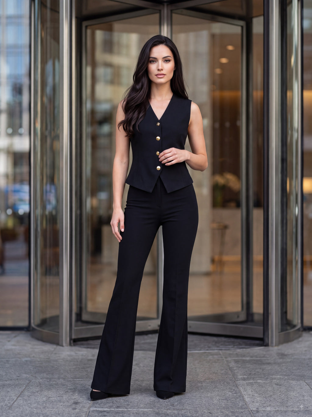 Women's Black Tailored Vest & Flared Trousers Pair Collection | Premium European Women's Pair