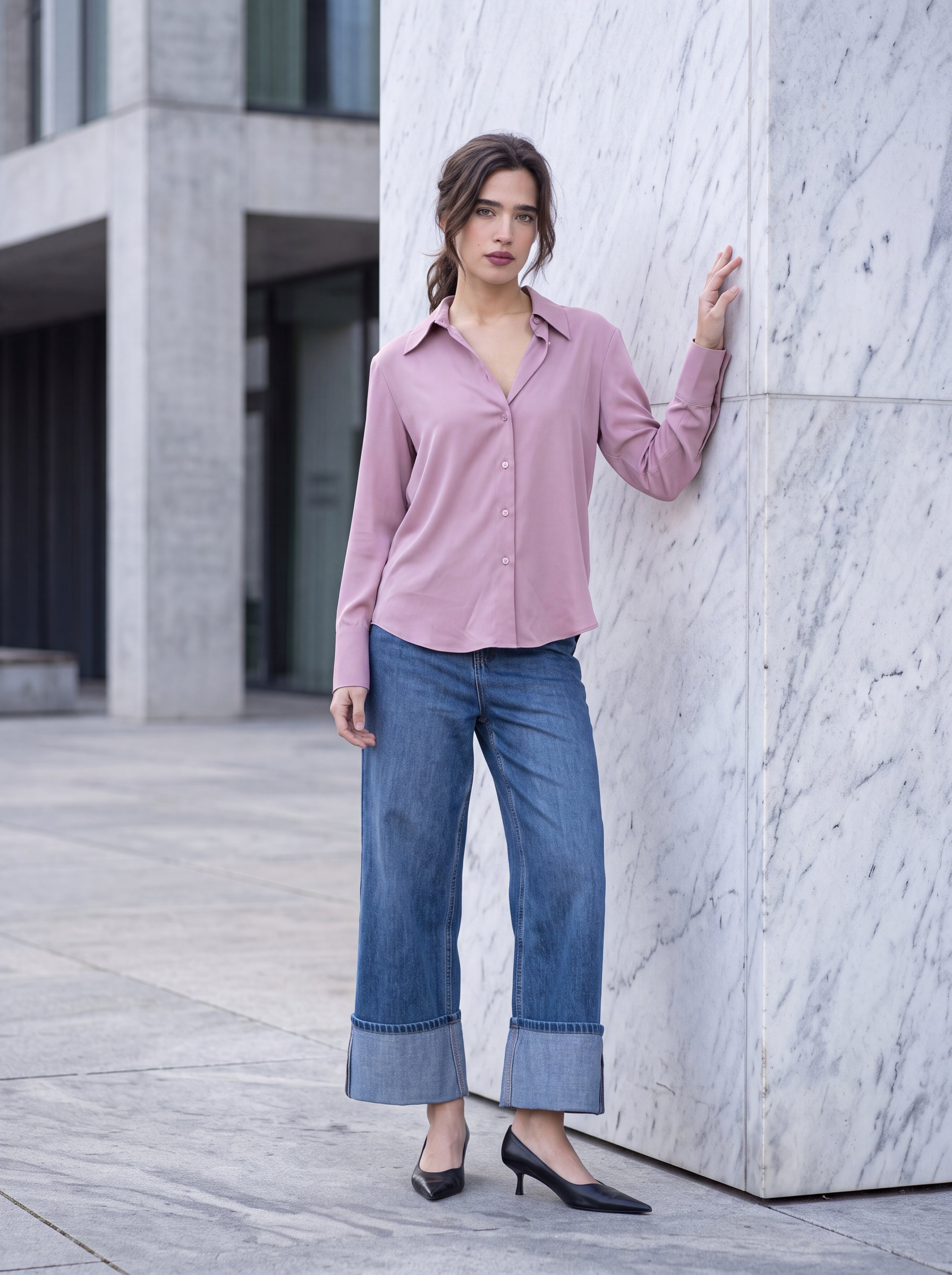 Women's Dusty Rose Classic Button-Down Shirt | Elegant Long Sleeve Blouse