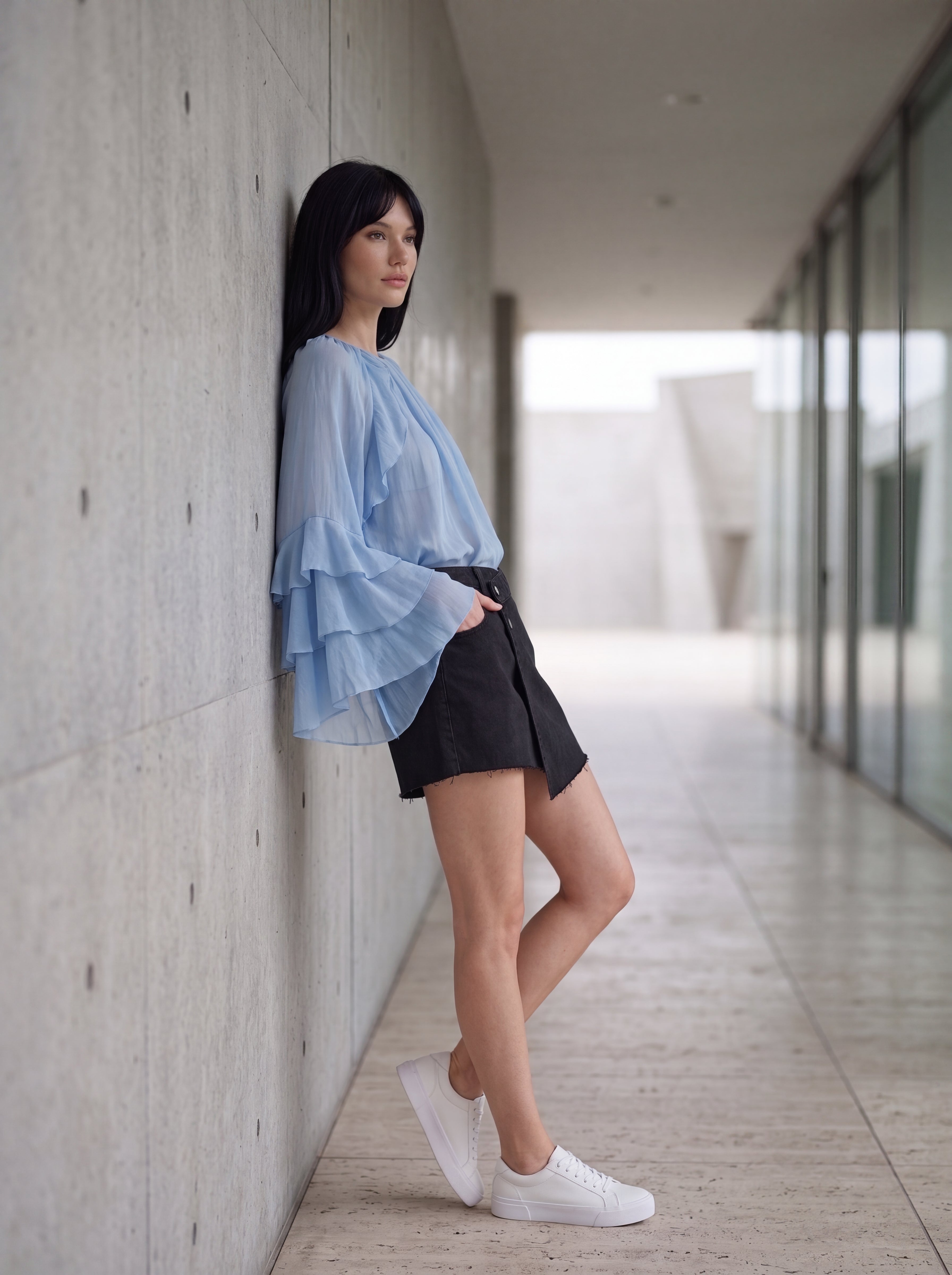 Women's Sky Blue Ruffle Sleeve Blouse | Premium European Women's Elegant Top
