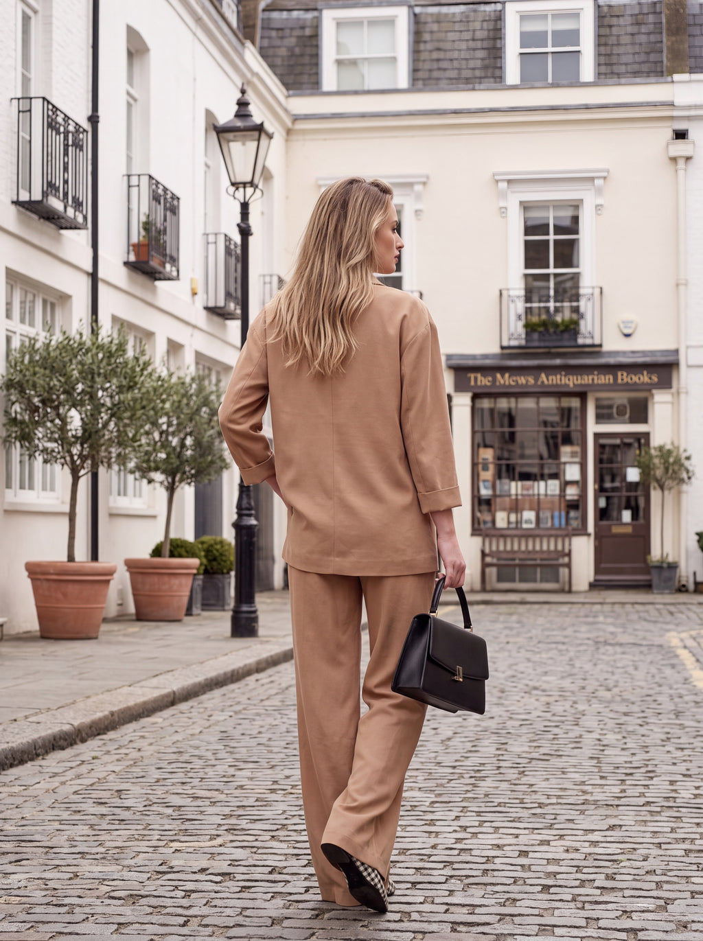 Women's Camel Brown Double-Breasted Blazer