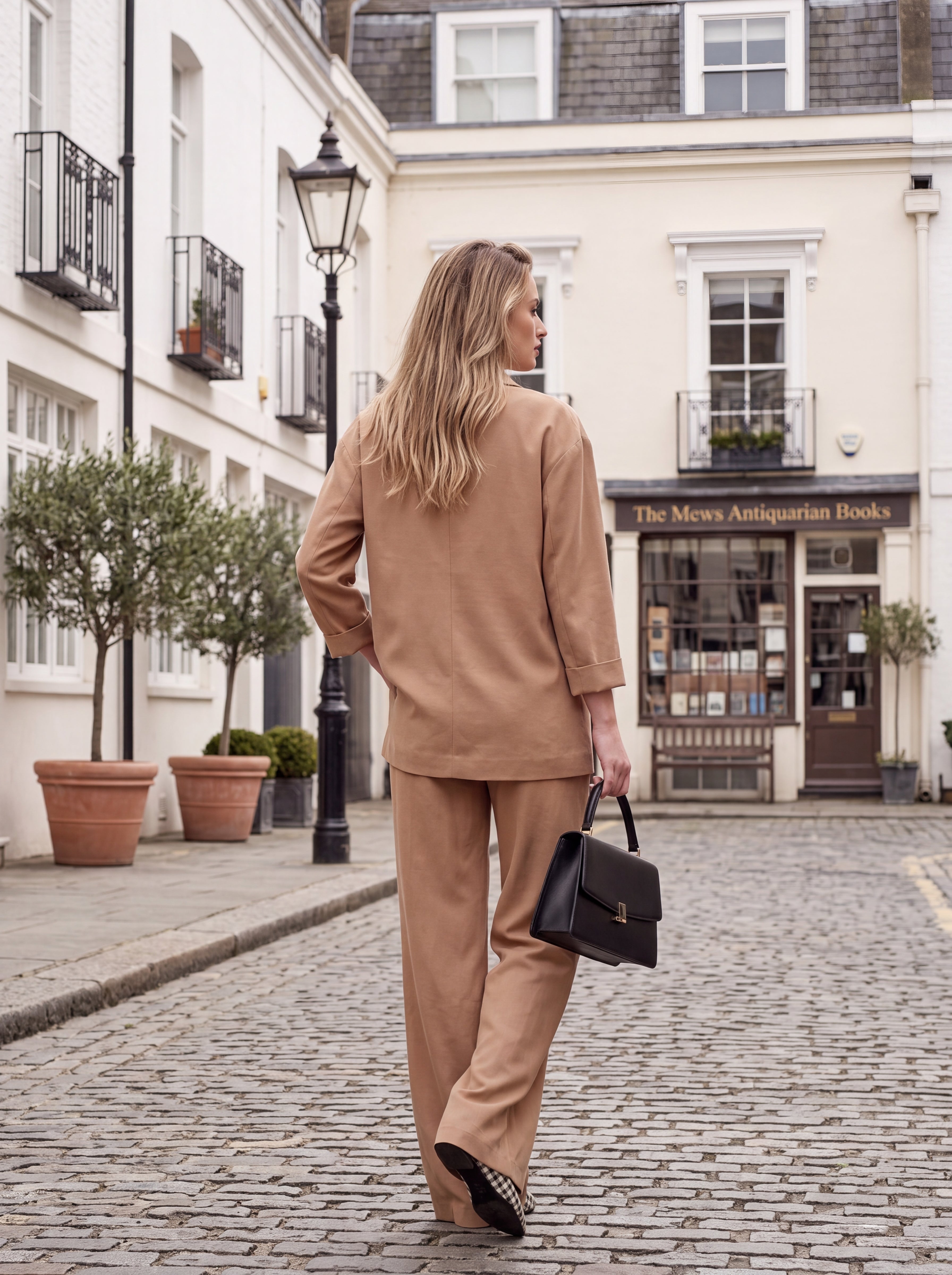 Women's Camel Brown Double-Breasted Blazer