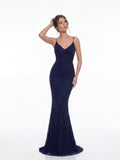 Midnight Blue Embellished Mermaid Evening Gown