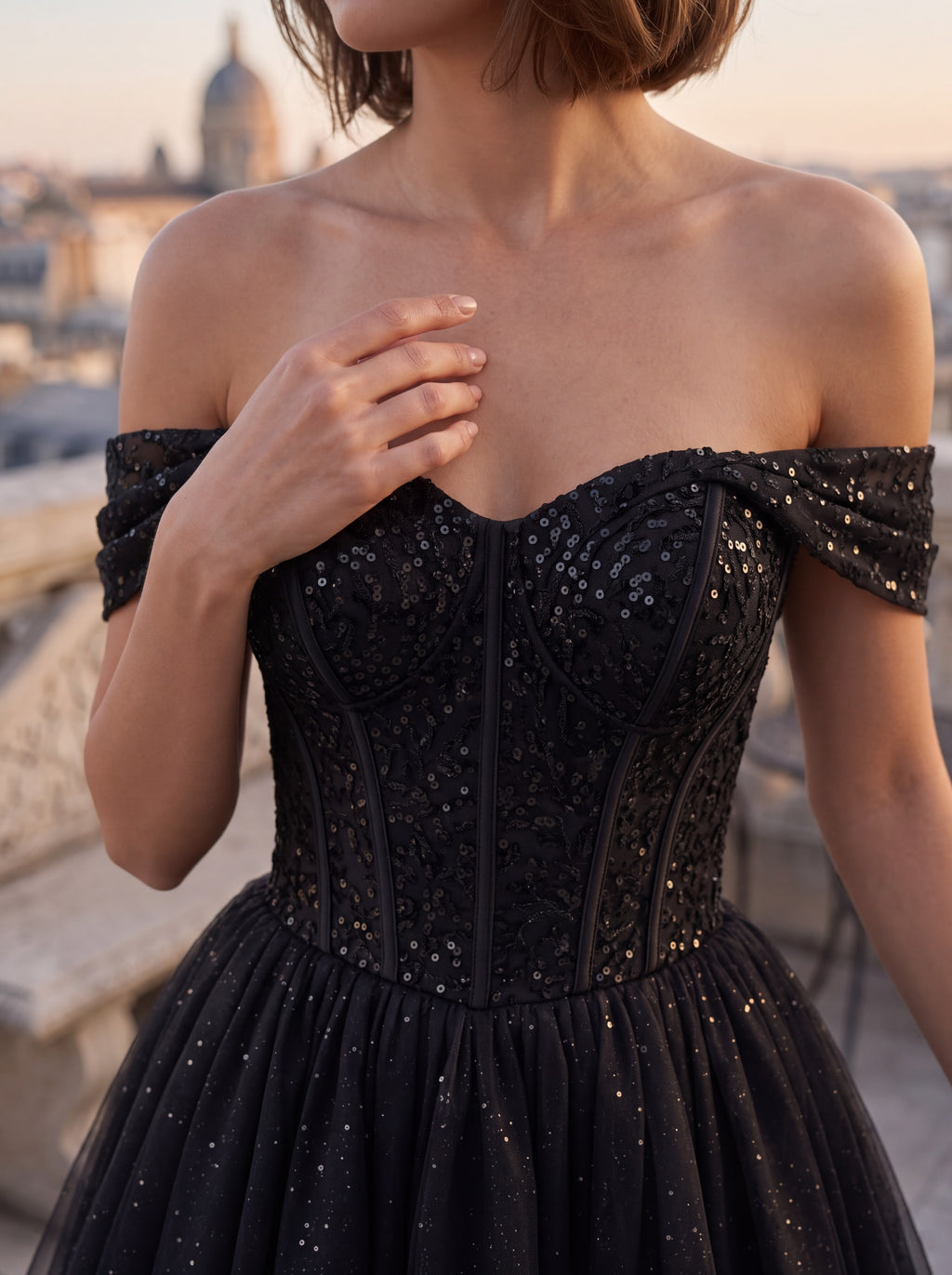 Black Off Shoulder Corset Mini Dress