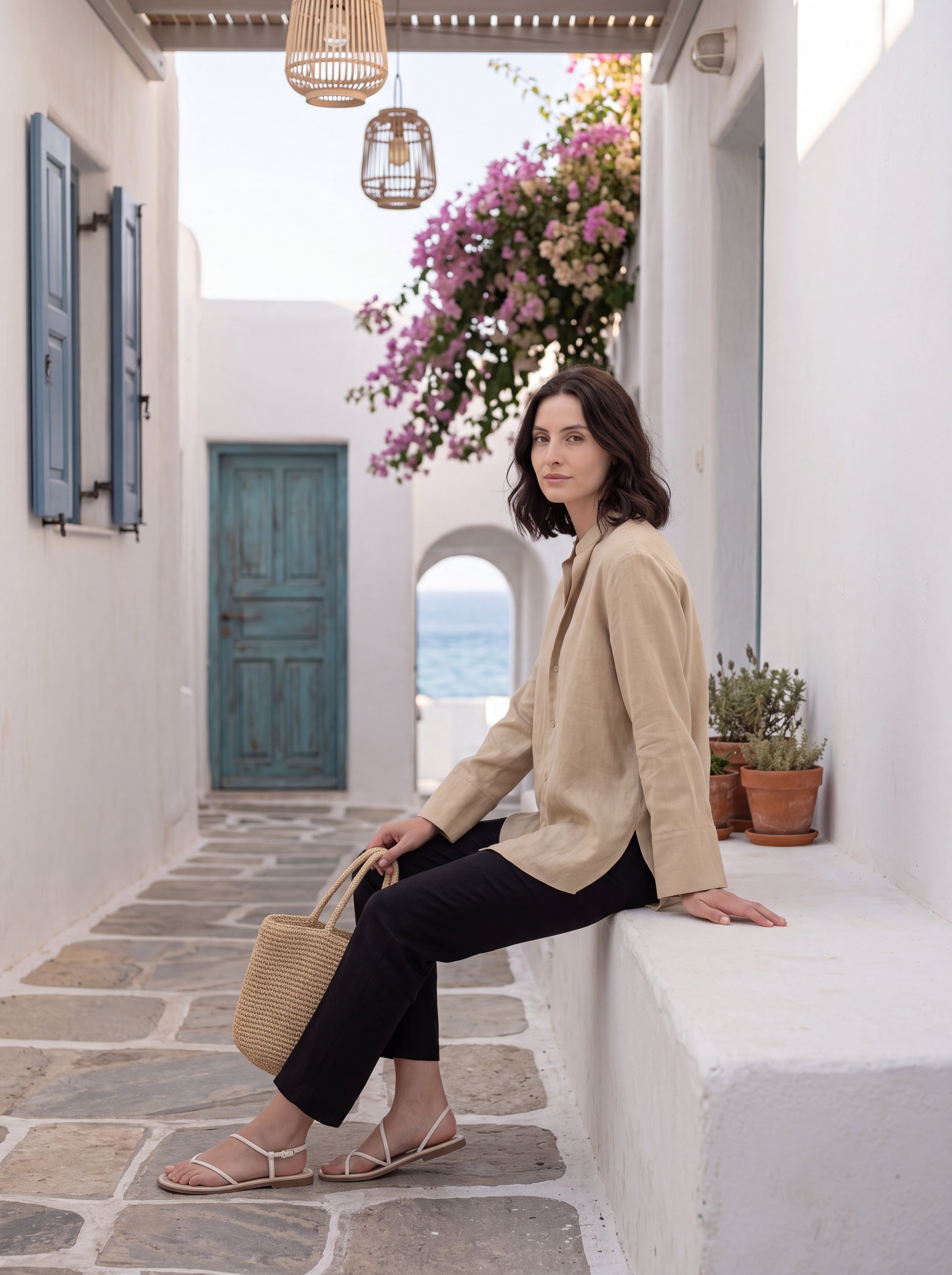 Women's Beige Relaxed Linen Shirt | Premium Casual Long Sleeve Top