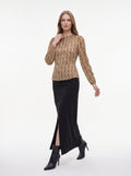 Women's Geometric Print High Neck Blouse | Elegant Long Sleeve Statement Top