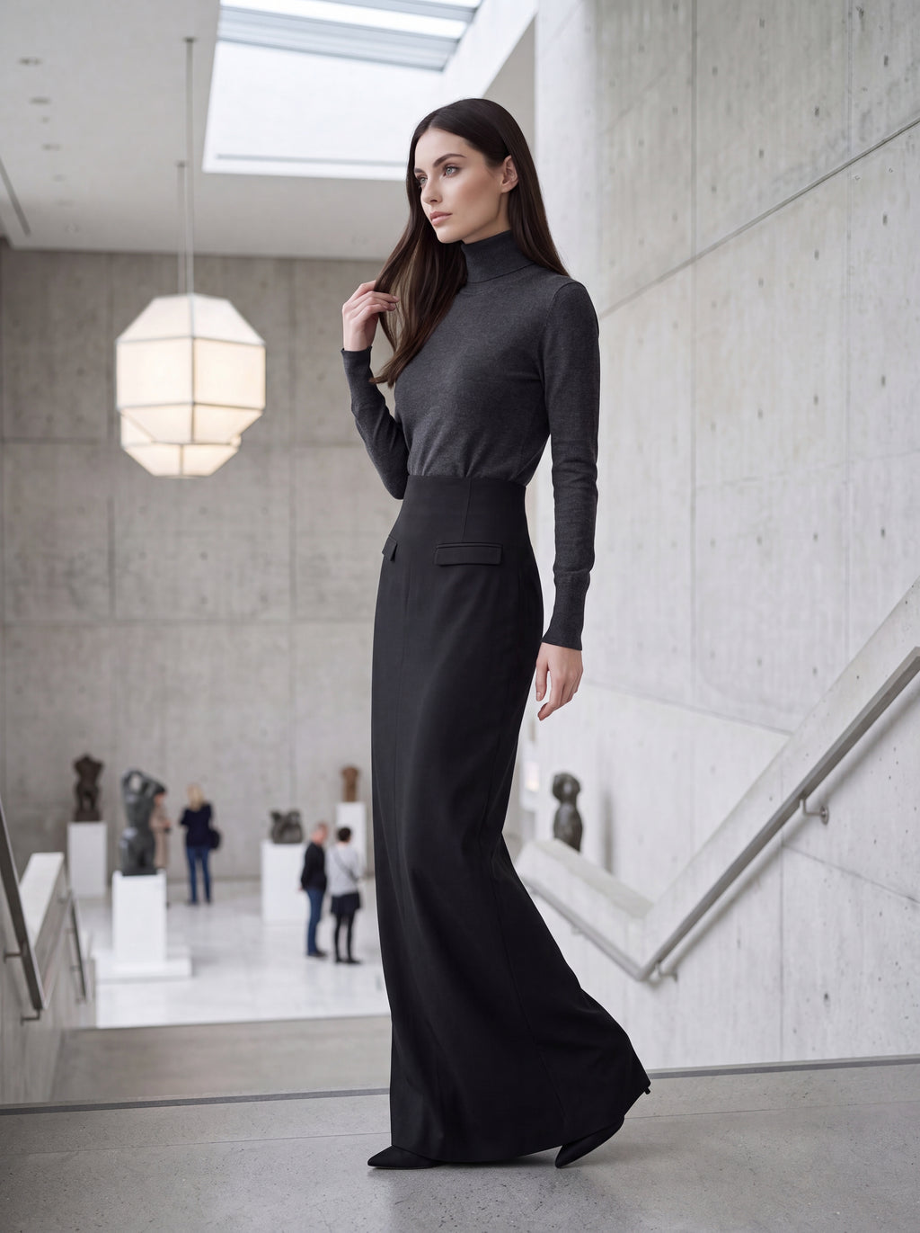 Women's Black High-Waisted Maxi Pencil Skirt