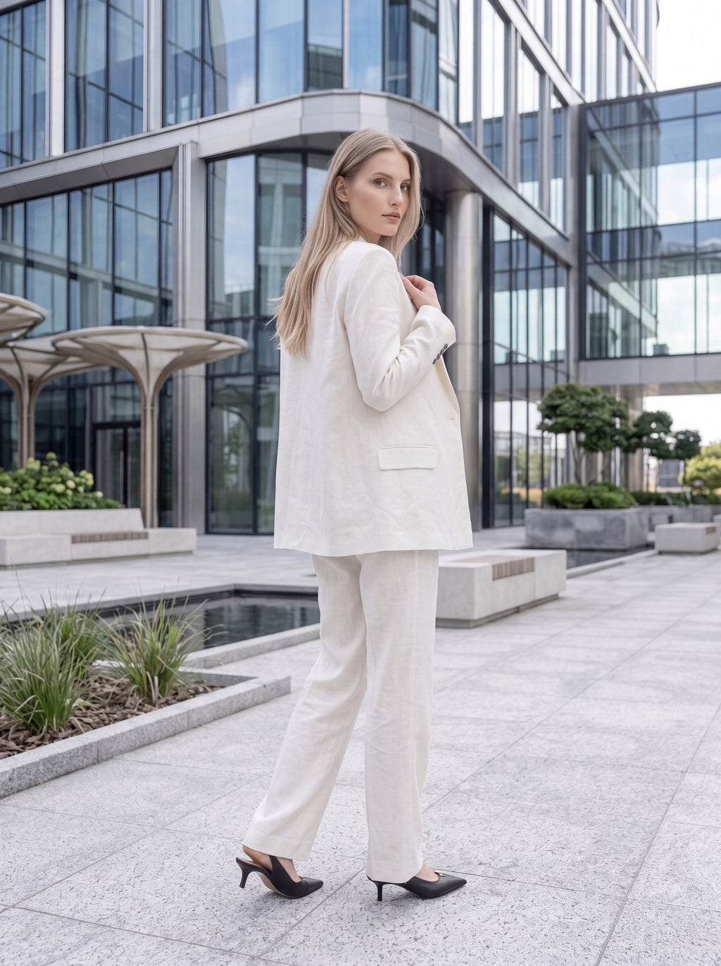 Women's Ivory Tailored Waistcoat – Premium European Linen Blend Vest Top