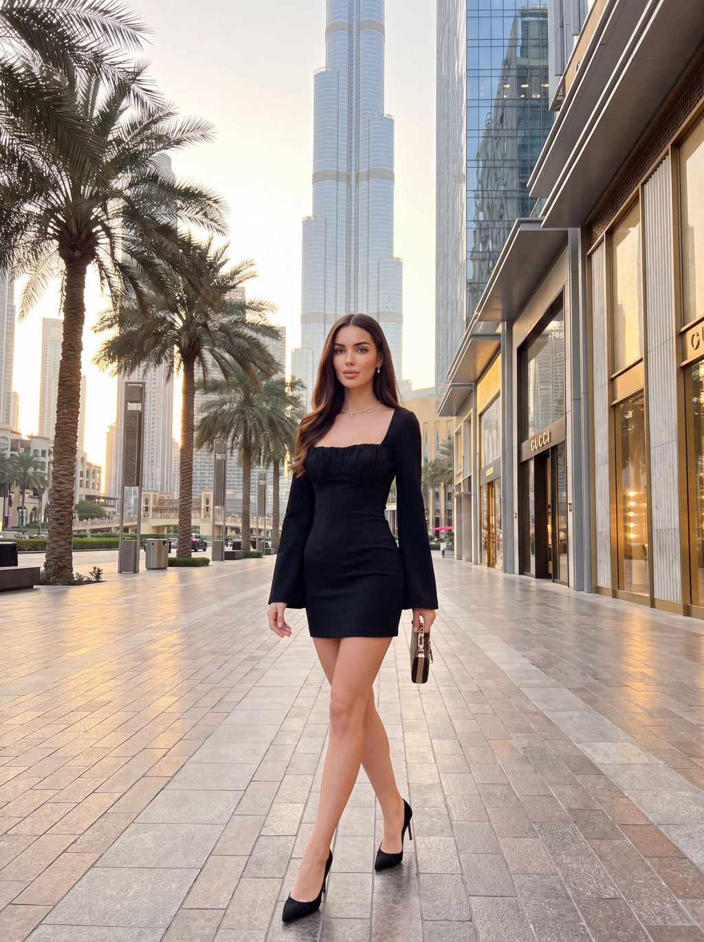 Black Square Neck Mini Dress