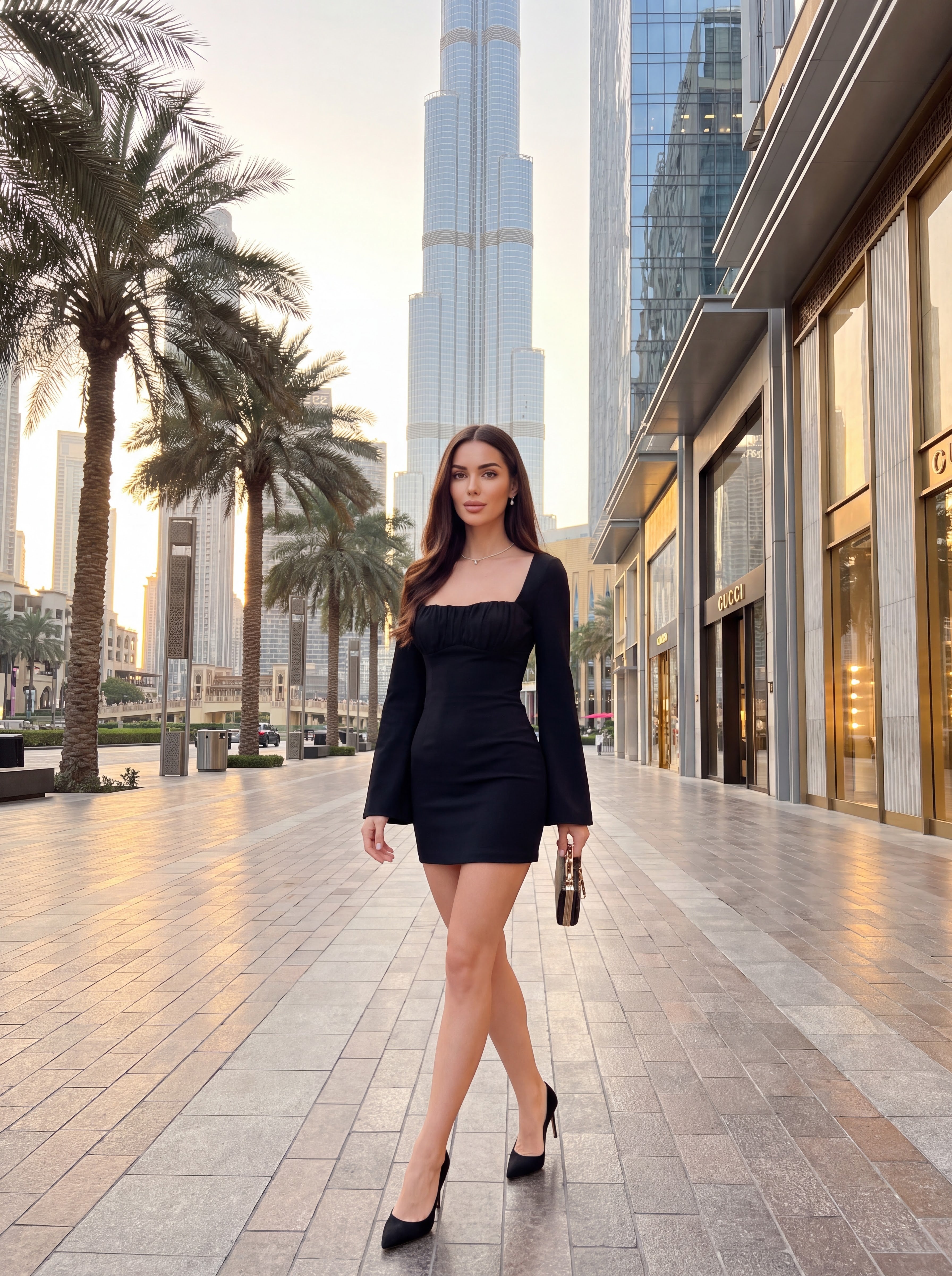 Black Square Neck Mini Dress