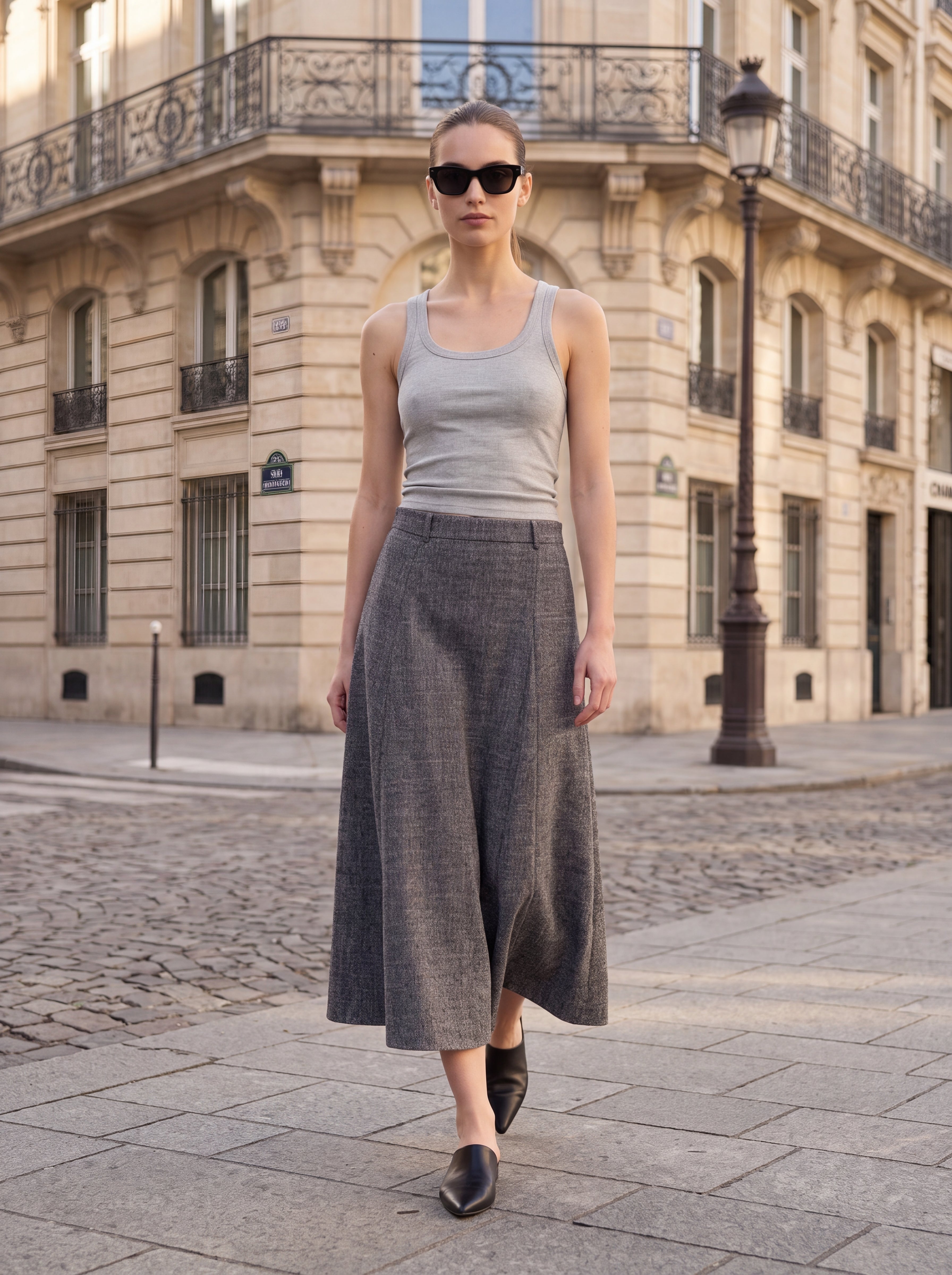 Women's Charcoal Grey A-Line Midi Skirt
