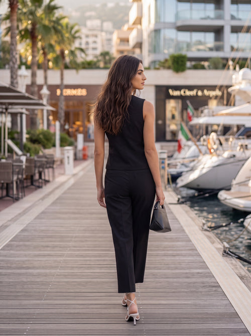 Women's Black Cropped Tailored Trousers – Premium European Slim Fit Formal Pants
