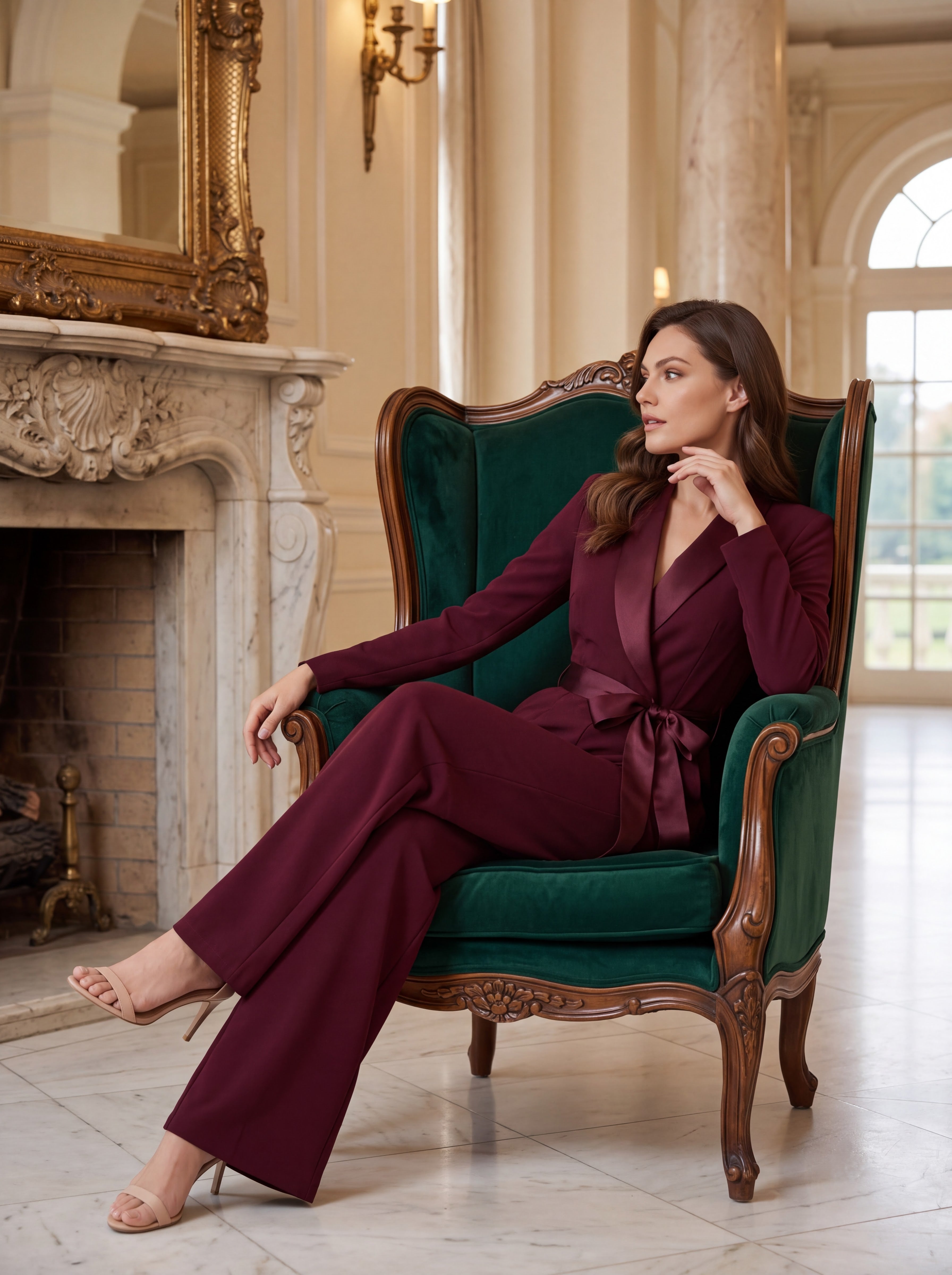 Burgundy Wrap Belted Jumpsuit