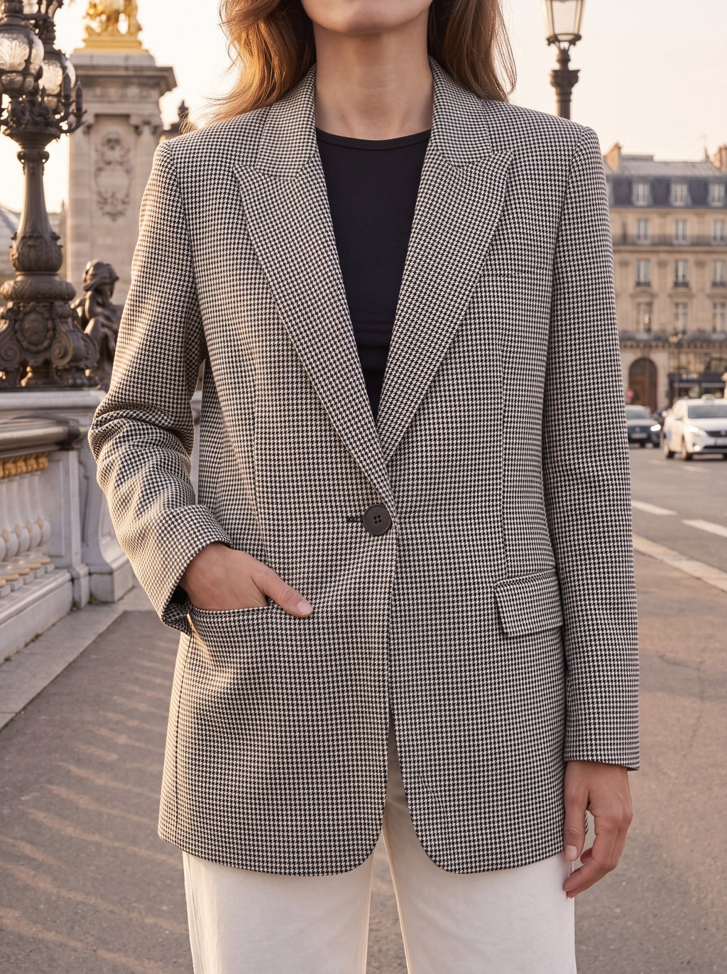 Women's Taupe Checkered Tailored Blazer