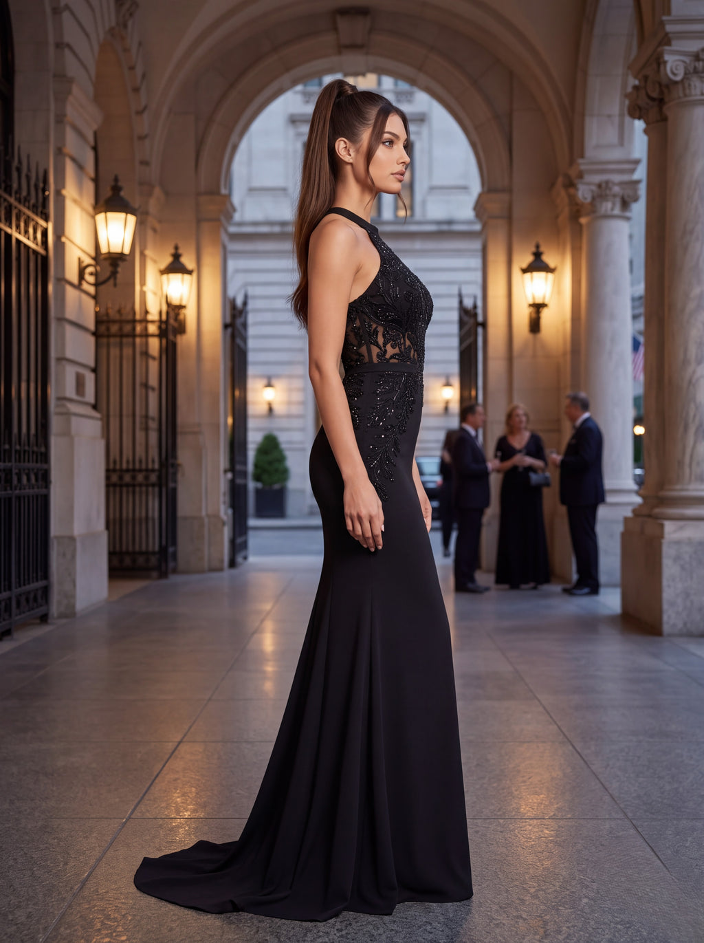 Black Embellished Mermaid Evening Gown