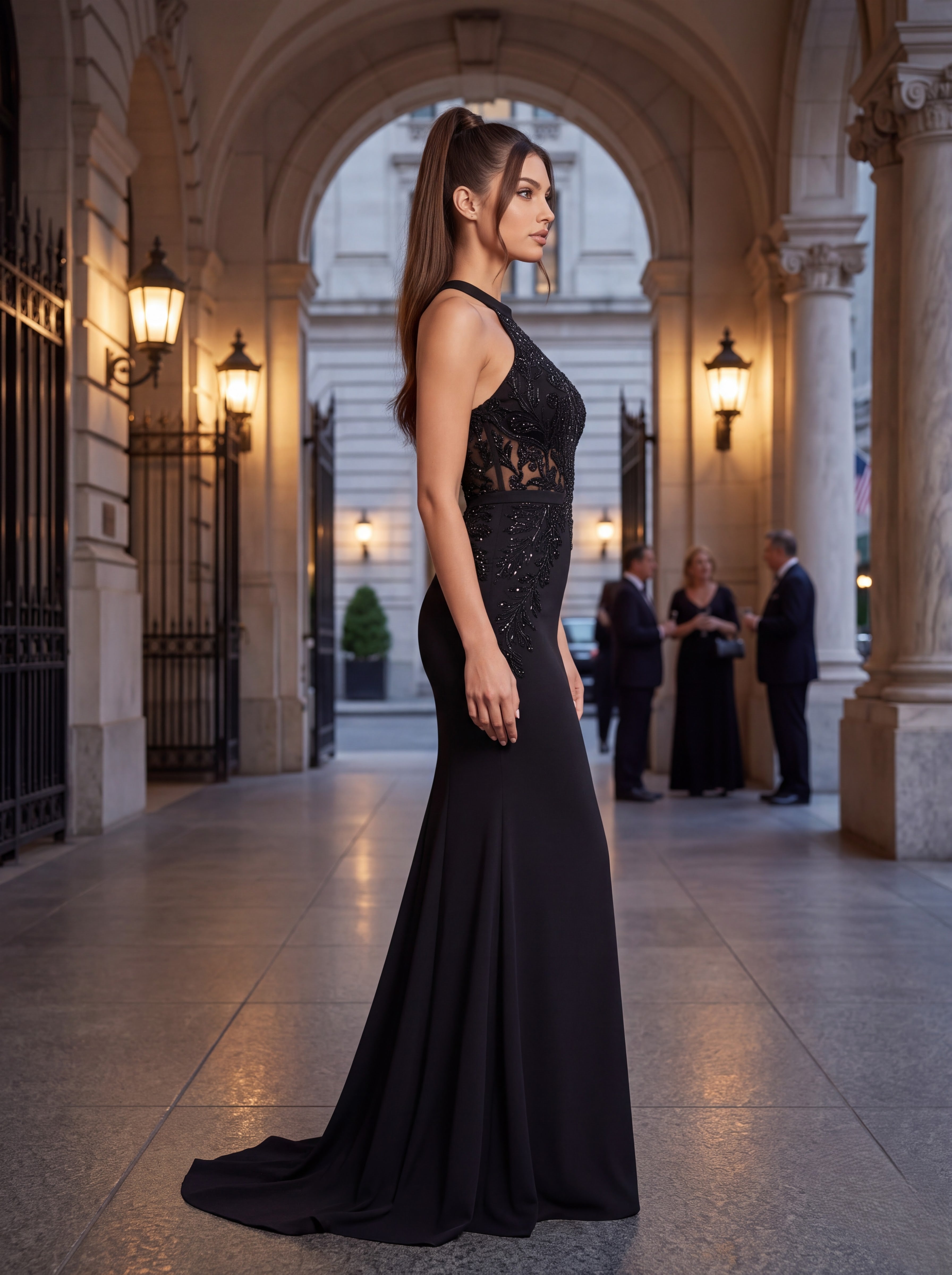 Black Embellished Mermaid Evening Gown