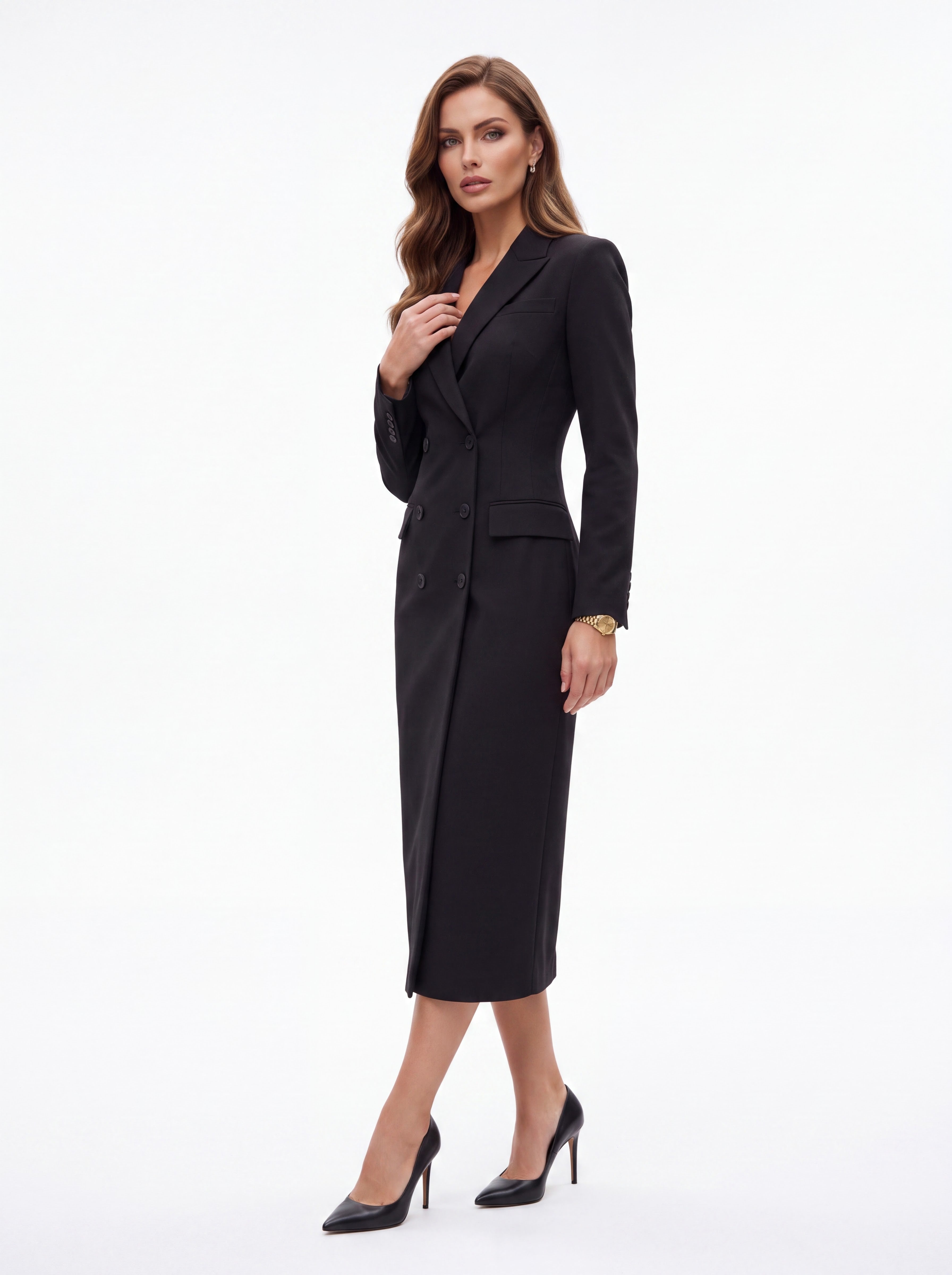 Black Tailored Blazer Midi Dress