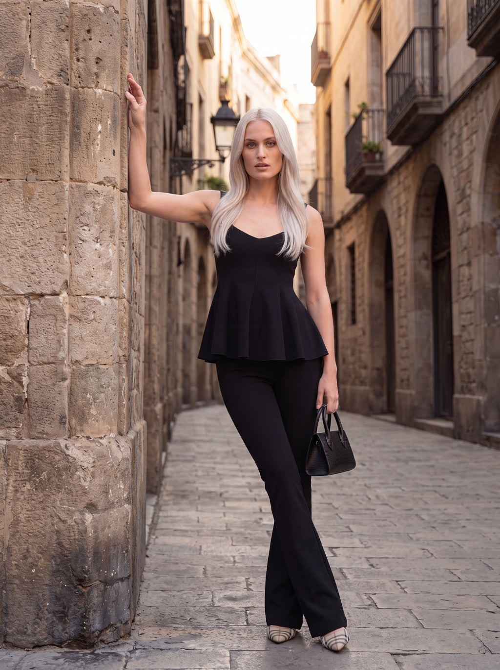 Women's Black High-Waisted Slim Flare Tailored Pants – Premium European Bootcut Formal Trousers