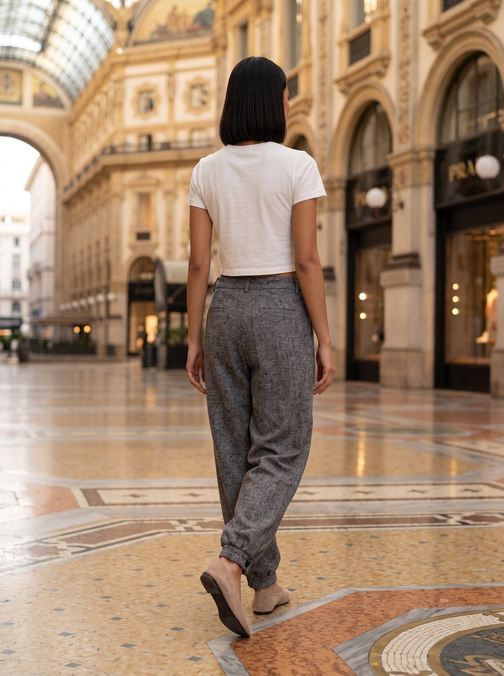 Women's Grey Textured Jogger Trousers – Premium European High-Waisted Relaxed Fit Pants