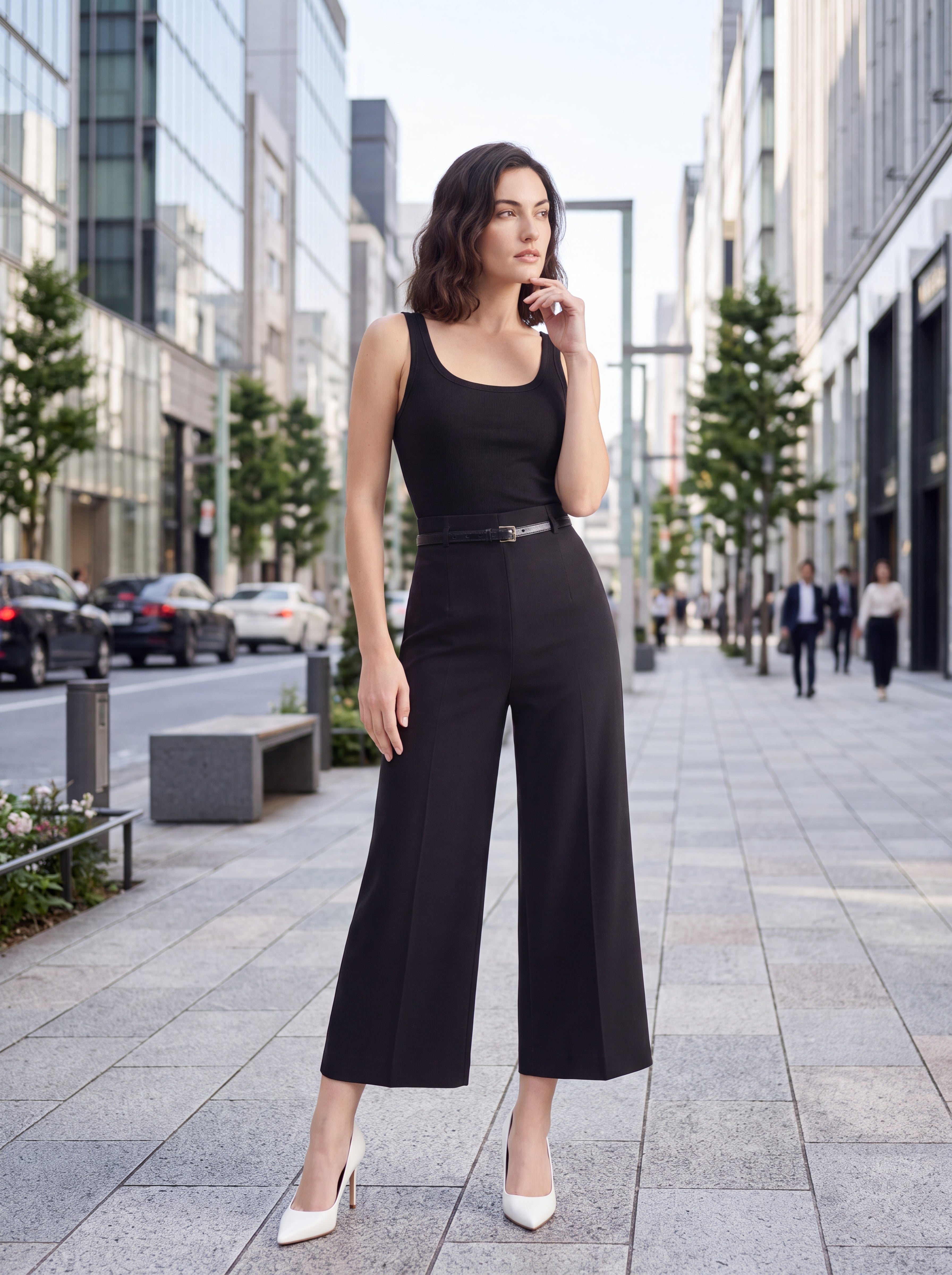 Women's Black High-Waisted Cropped Wide Leg Tailored Pants – Premium European Formal Culottes