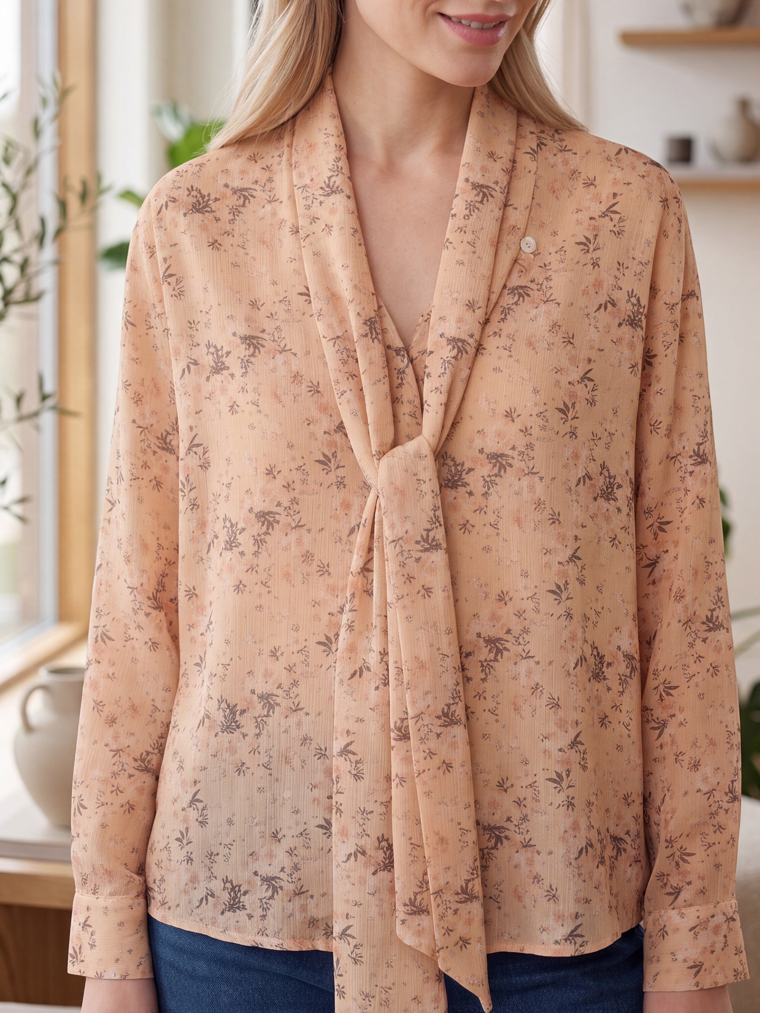 Women's Floral Tie-Neck Blouse | Premium European Women's Printed Top