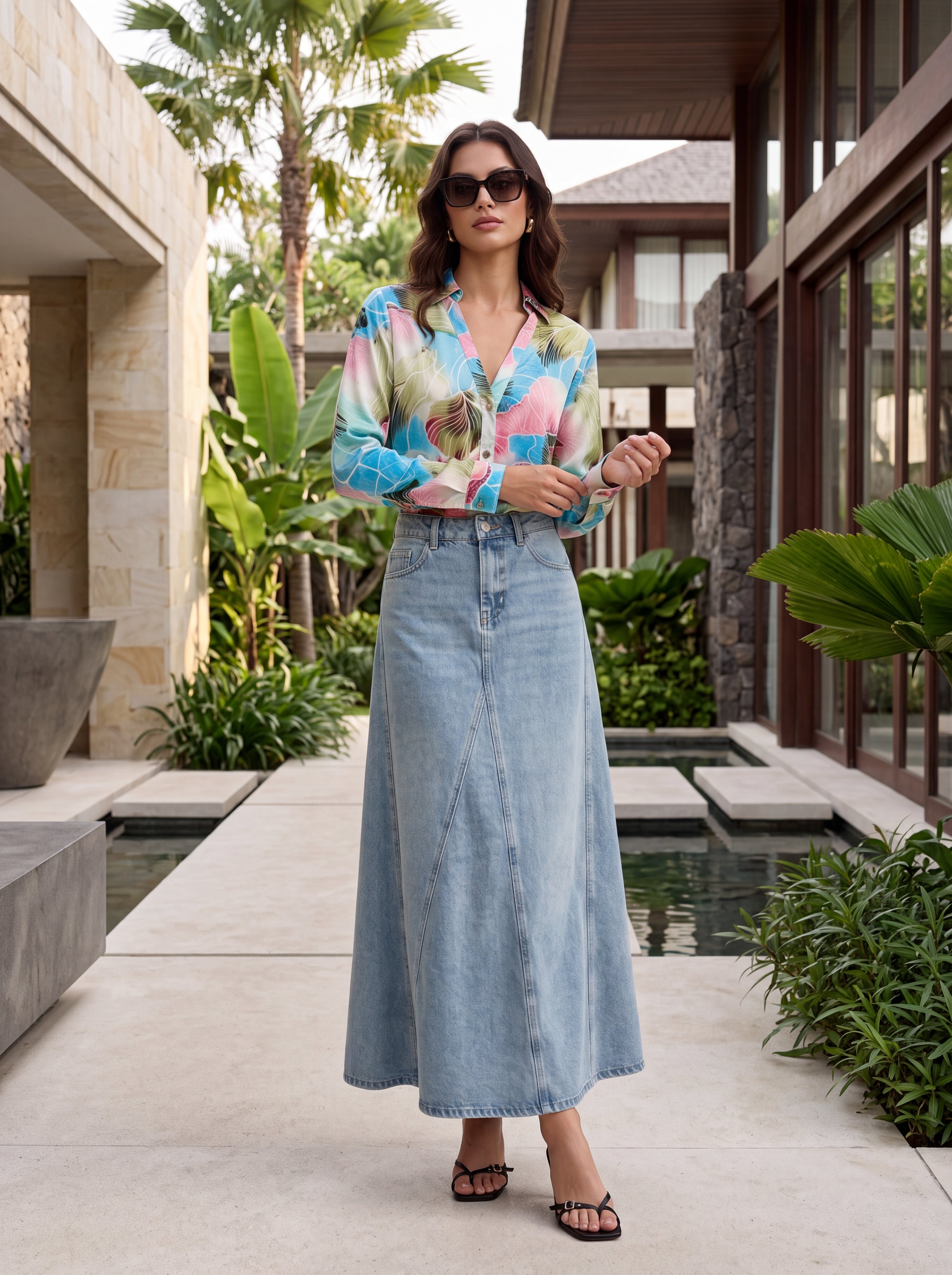 Women's Watercolor Floral Satin Shirt | Premium European Designer Blouse