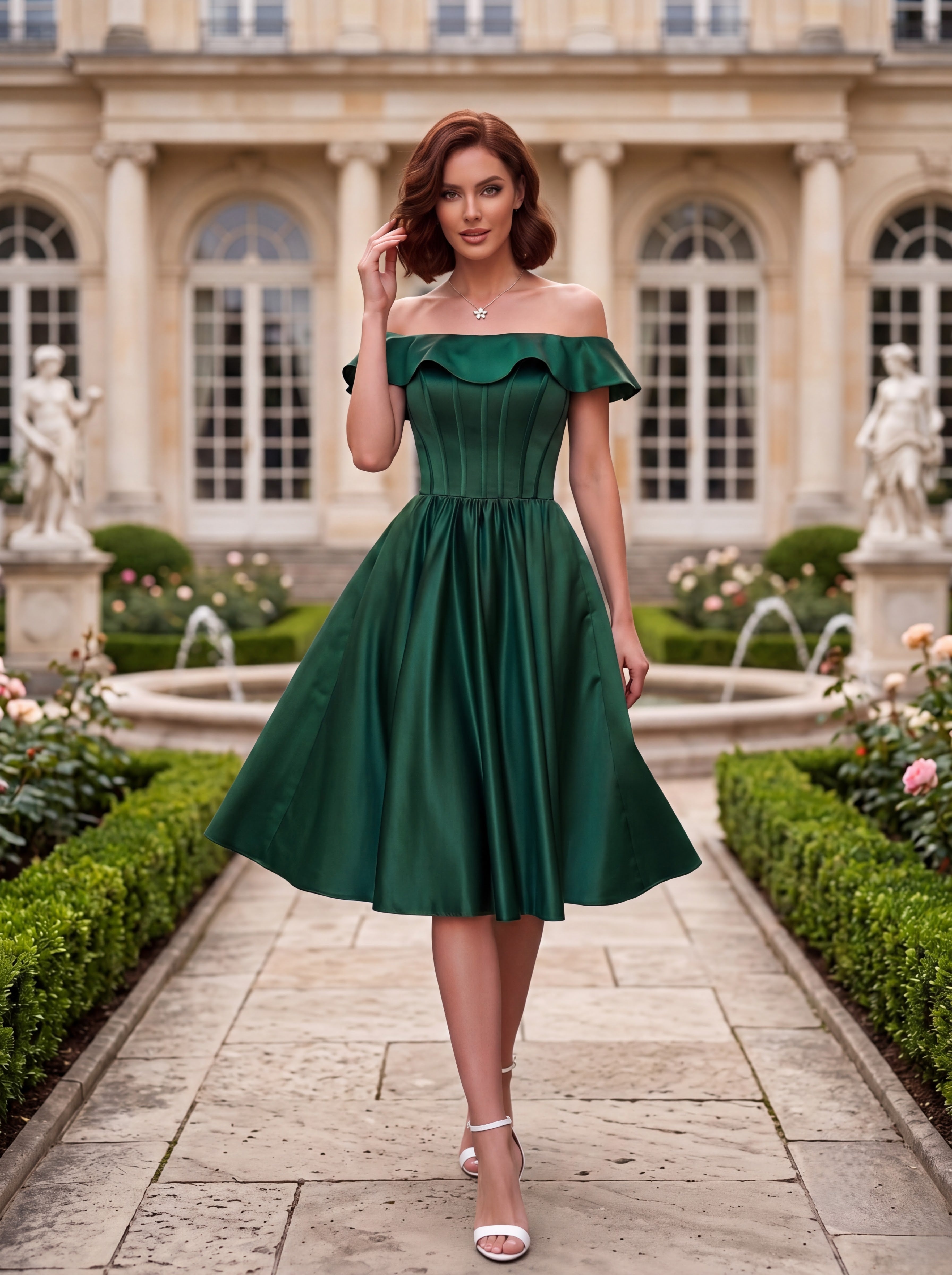 Emerald Green Off-Shoulder Fit & Flare Dress