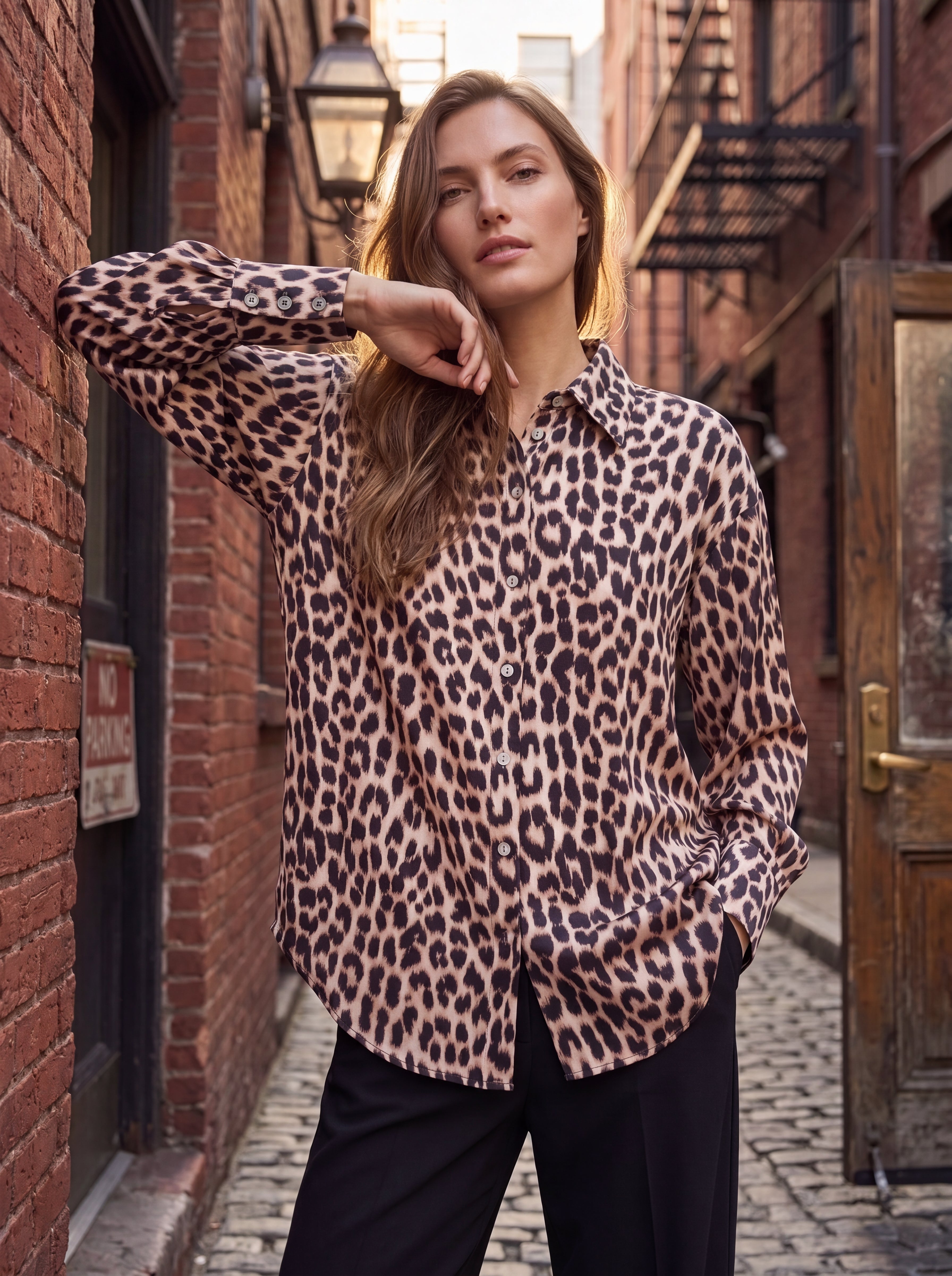 Women's Leopard Print Satin Shirt | Premium European Long Sleeve Button-Down Blouse