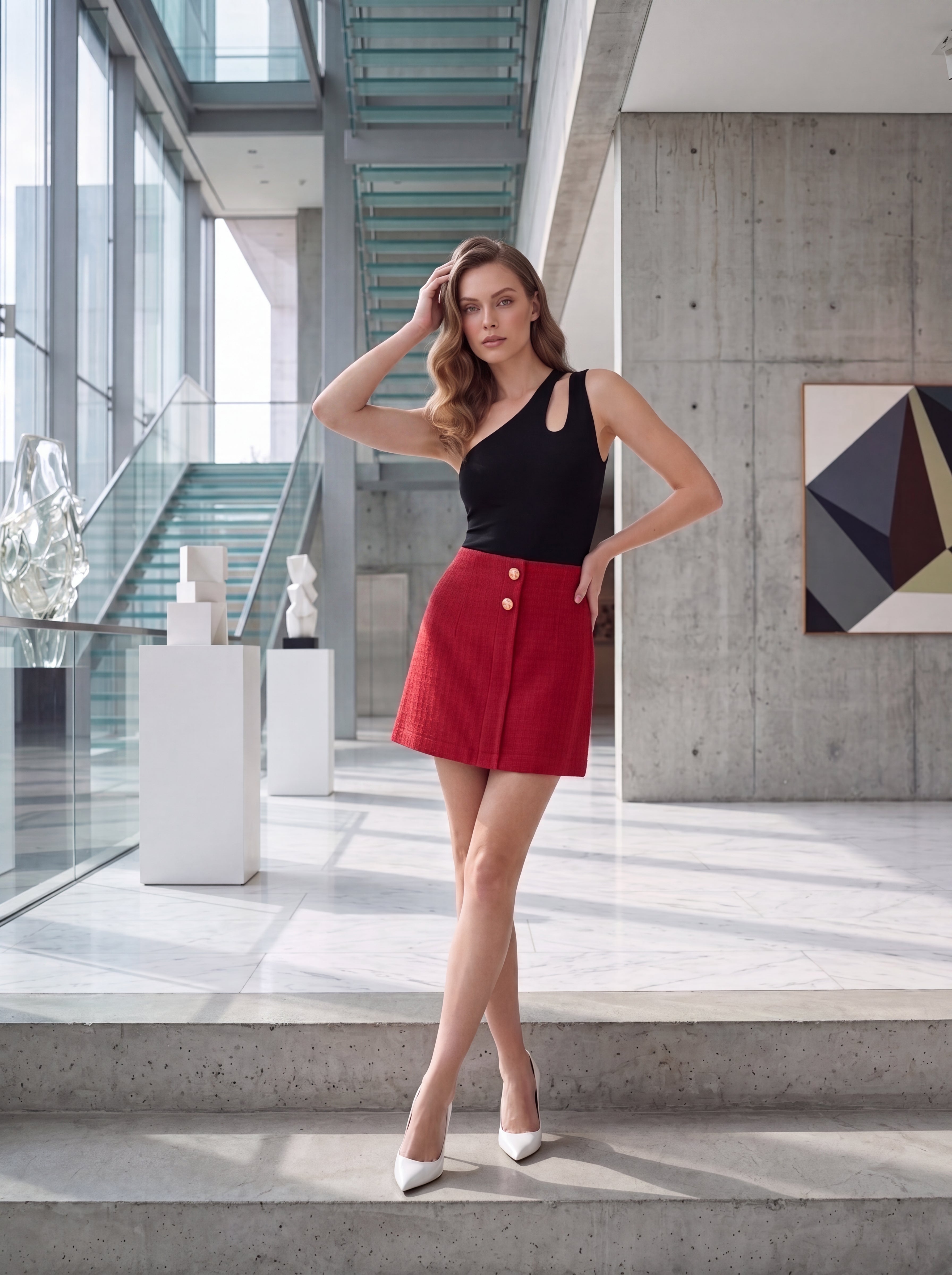 Women's Red High-Waisted Mini Skirt | Premium European A-Line Skirt
