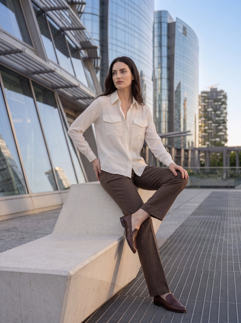 Women's Ivory Silk Button-Down Shirt | Premium European Long Sleeve Office Blouse