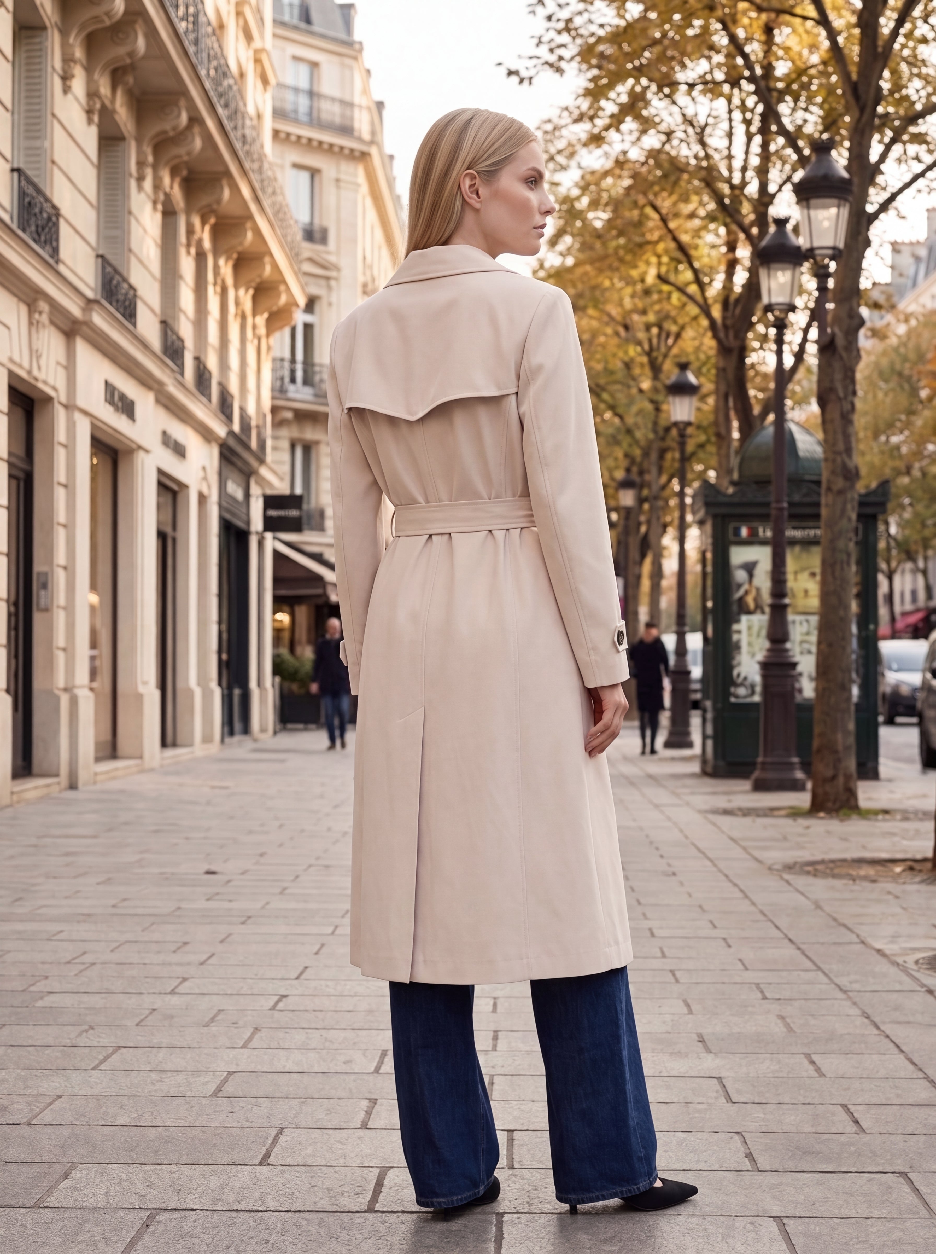 Women's Double-Breasted Belted Trench Blazer – Beige