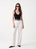 Women's White High-Waisted Wide-Leg Tailored Trousers – Premium European Formal Office Pants