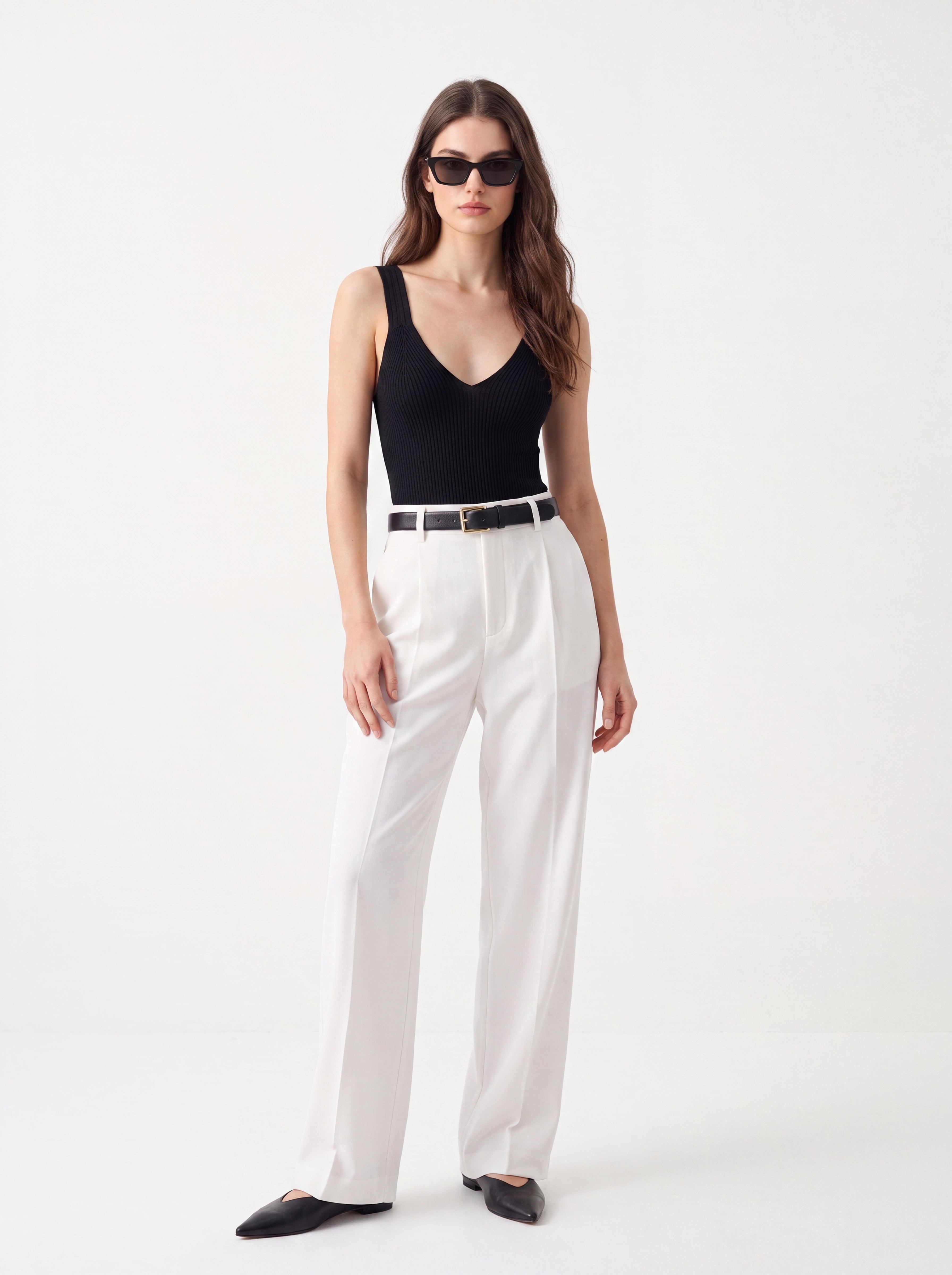 Women's White High-Waisted Wide-Leg Tailored Trousers – Premium European Formal Office Pants