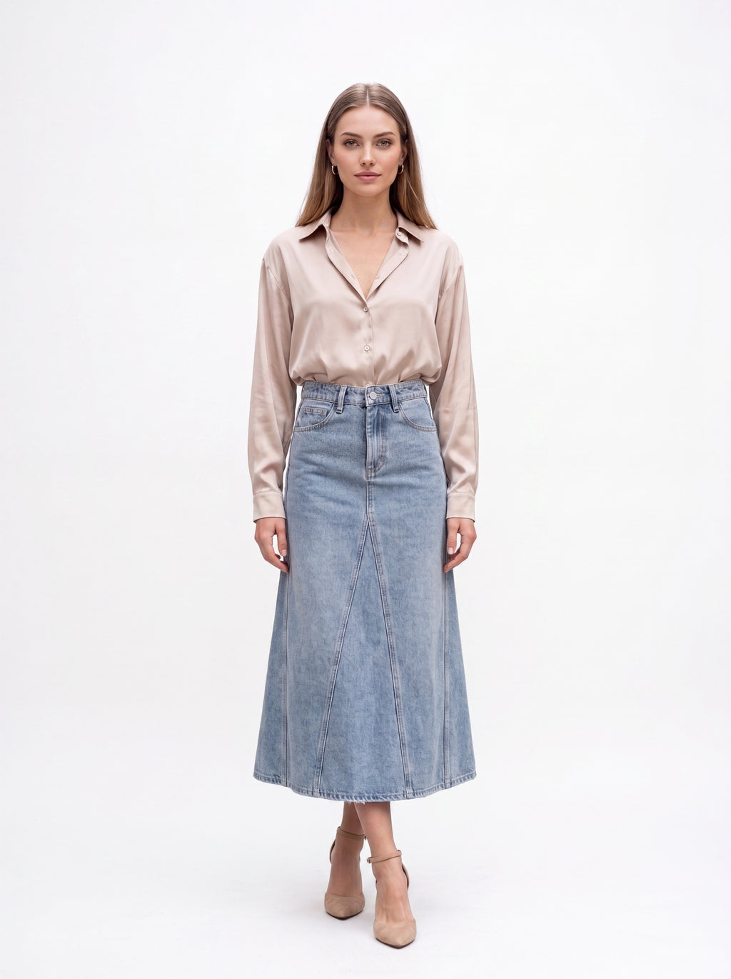 Women's Champagne Satin Shirt | Premium European Long Sleeve Designer Shirt