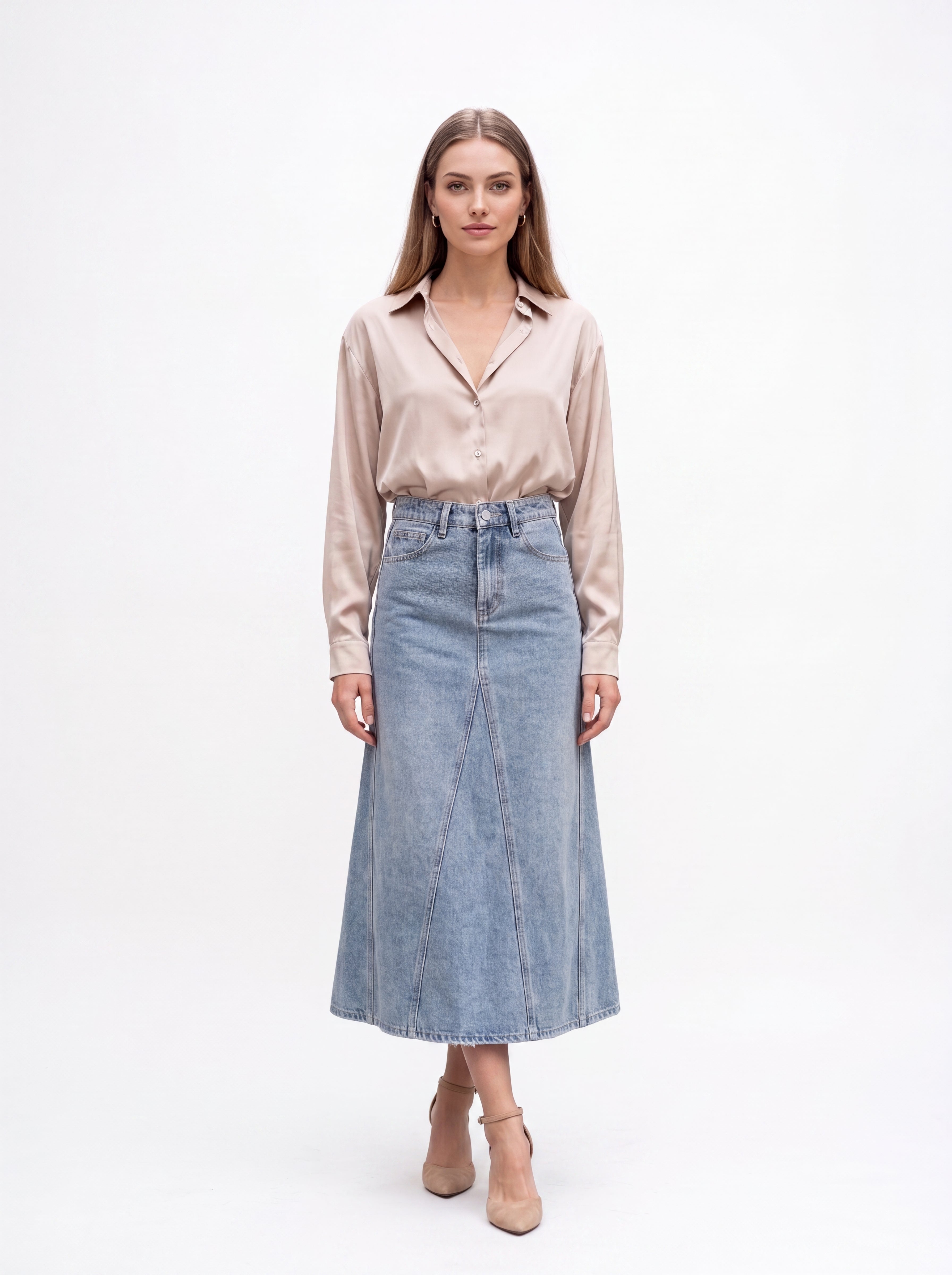 Women's Champagne Satin Shirt | Premium European Long Sleeve Designer Shirt